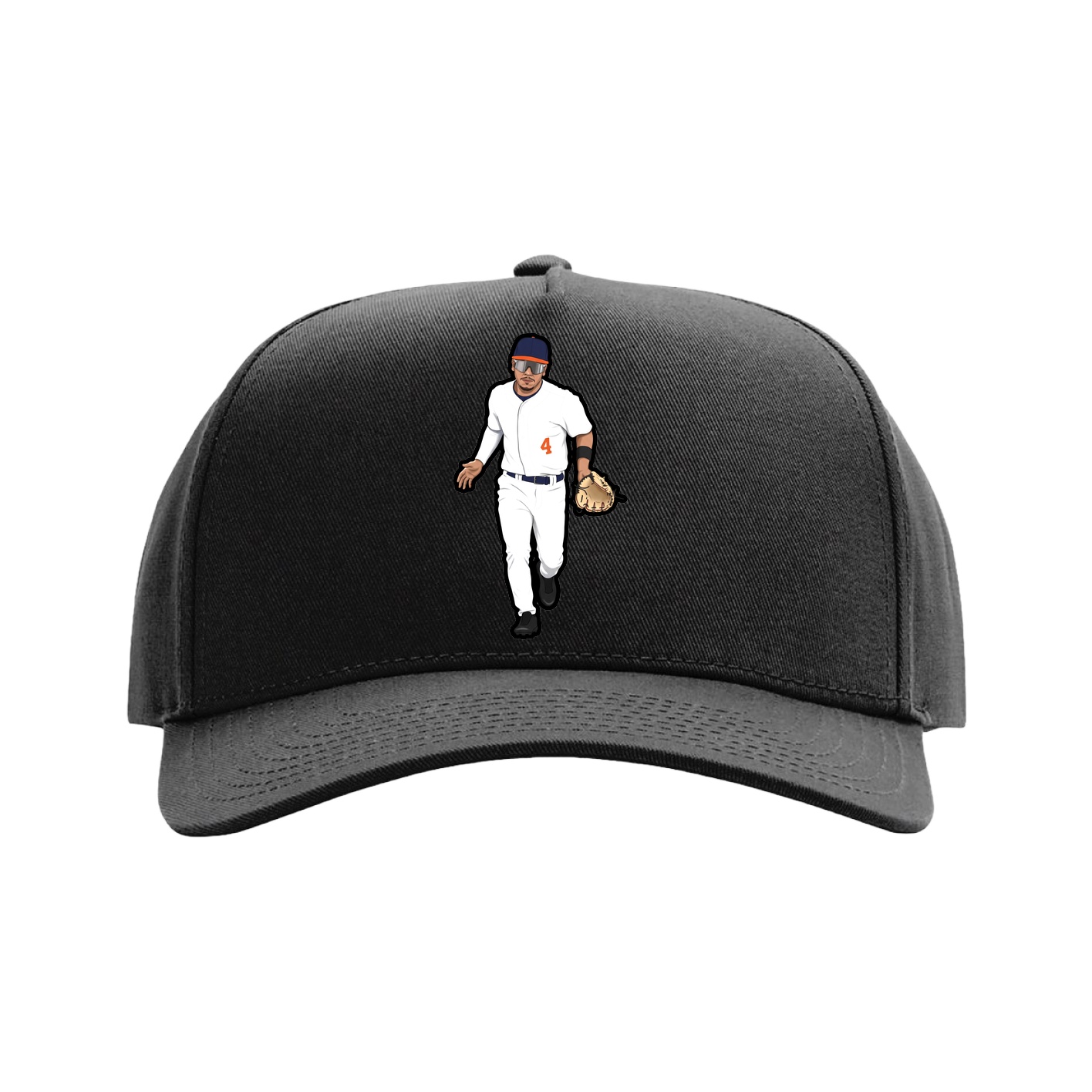 Full Fabric Five-Panel Champ Cap — Name Vertical in Black