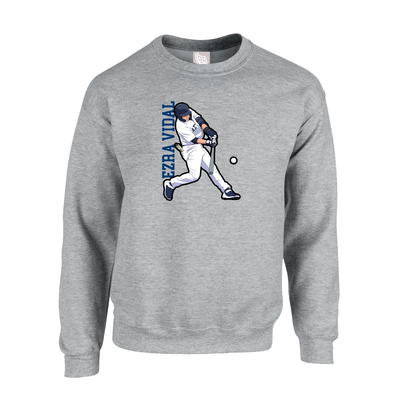 Fleece Crew — Name Vertical in Grey