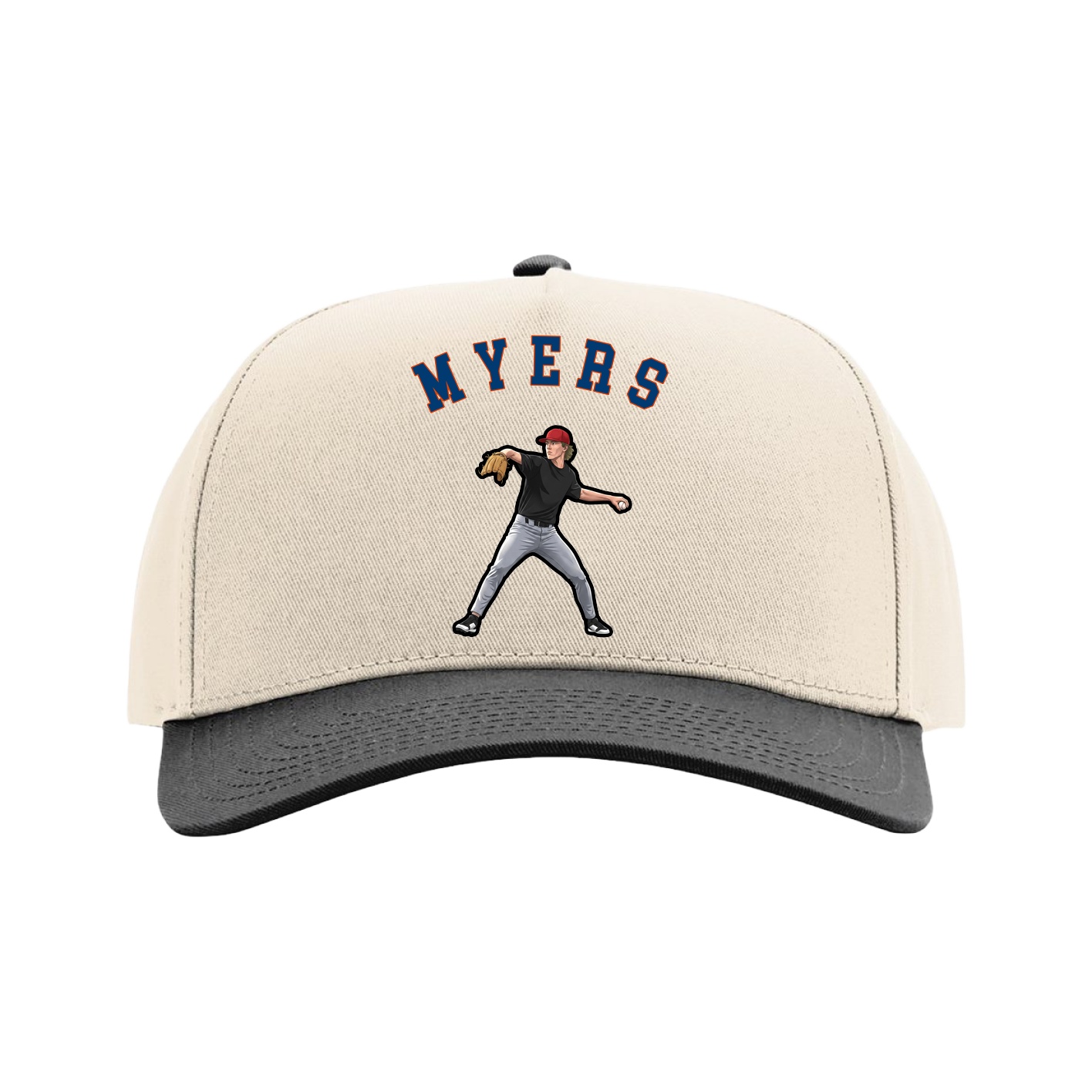 Full Fabric Five-Panel Champ Cap — Shirsey Arch in Cream/Black