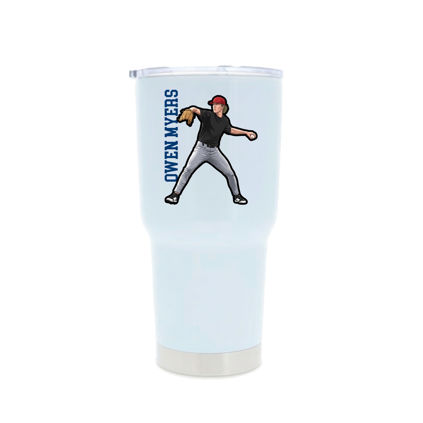 30oz Stainless Steel Tumbler — Name Vertical in White