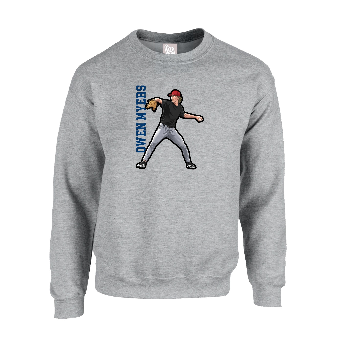 Fleece Crew — Name Vertical in Grey