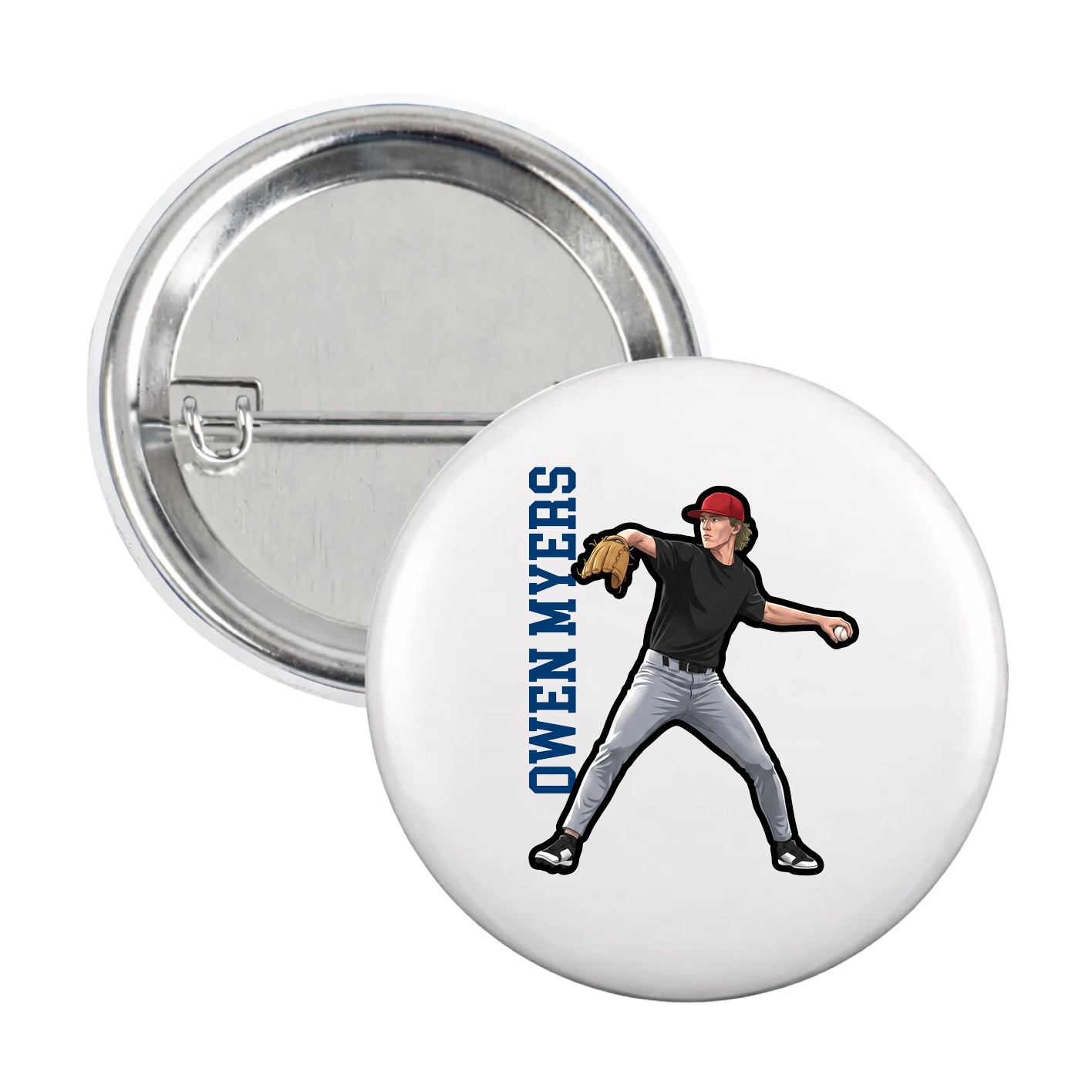 Game Day Button — Name Vertical in White