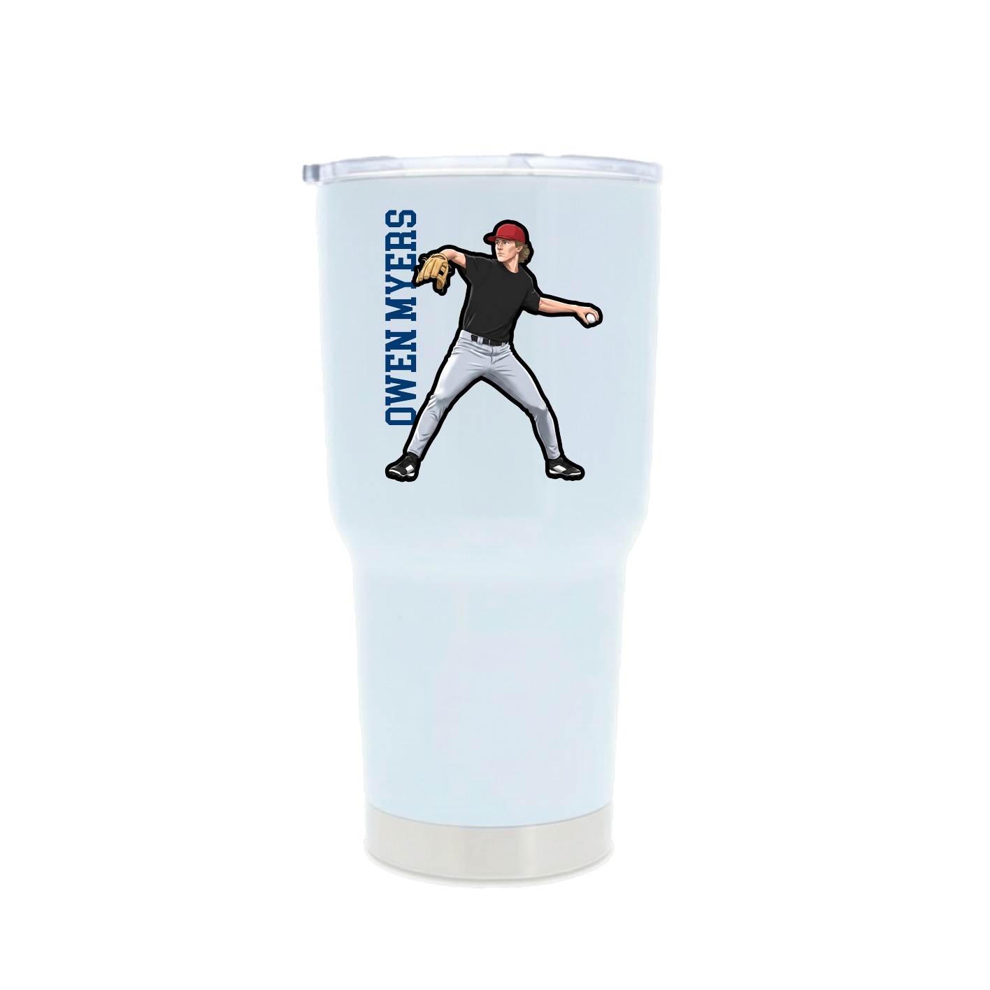 30oz Stainless Steel Tumbler — Name Vertical in White