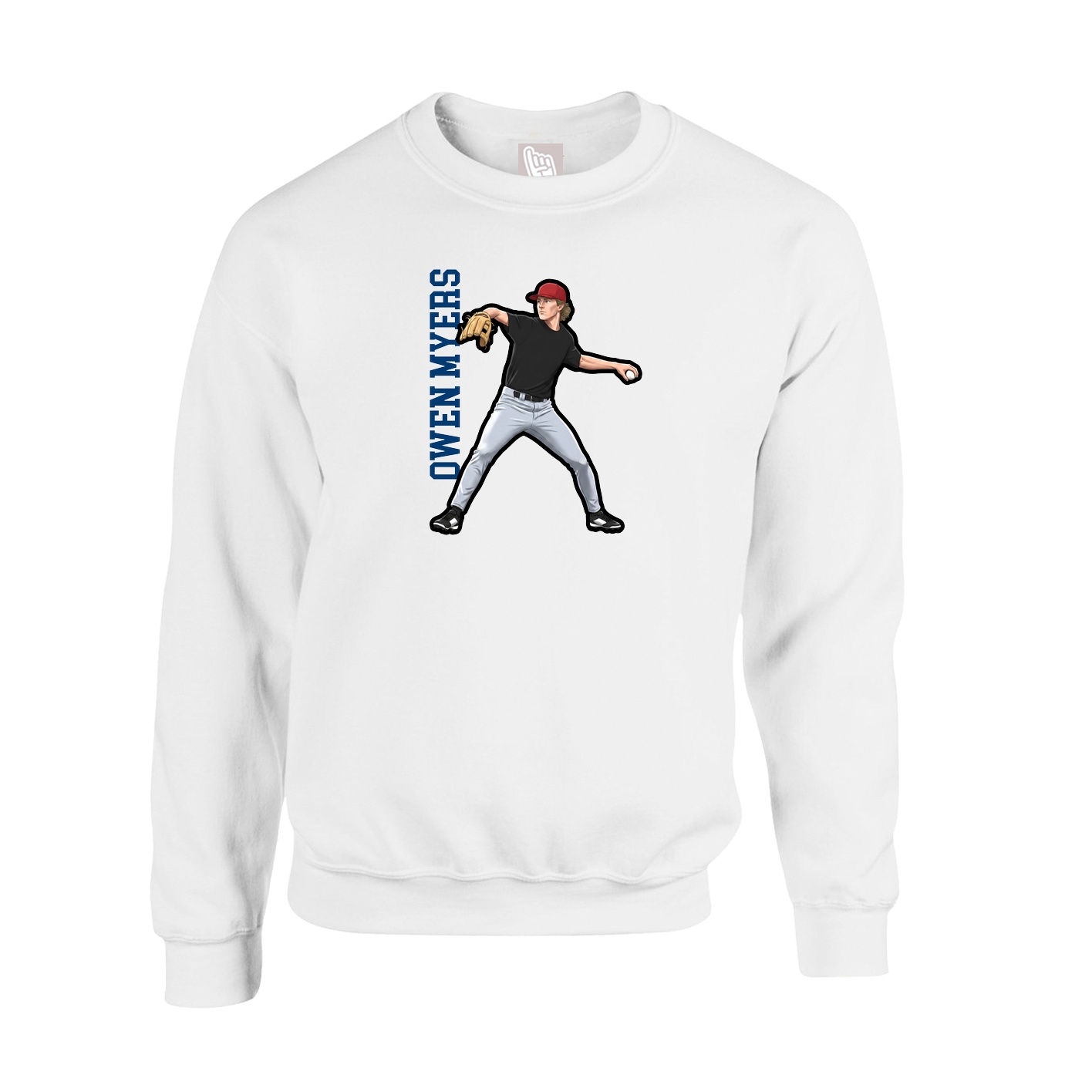 Fleece Crew — Name Vertical in White