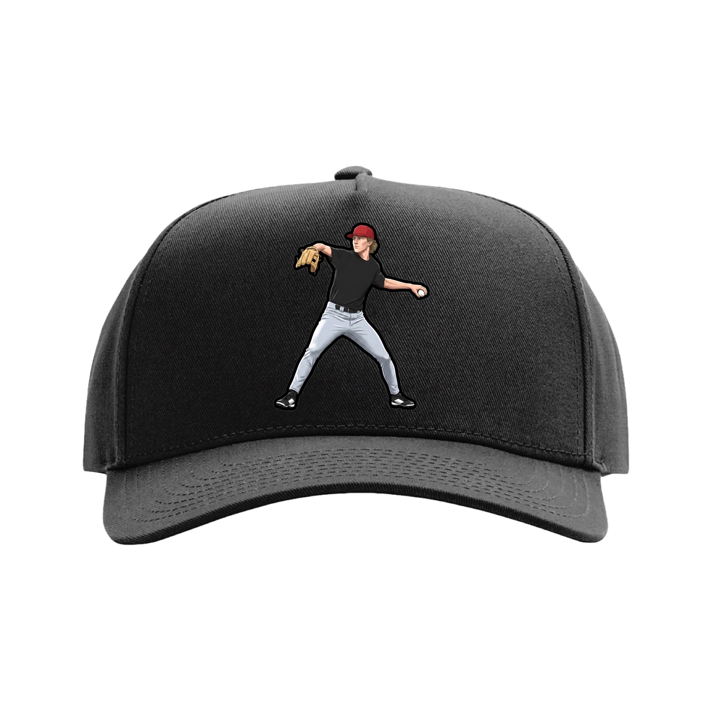 Full Fabric Five-Panel Champ Cap — Name Vertical in Black