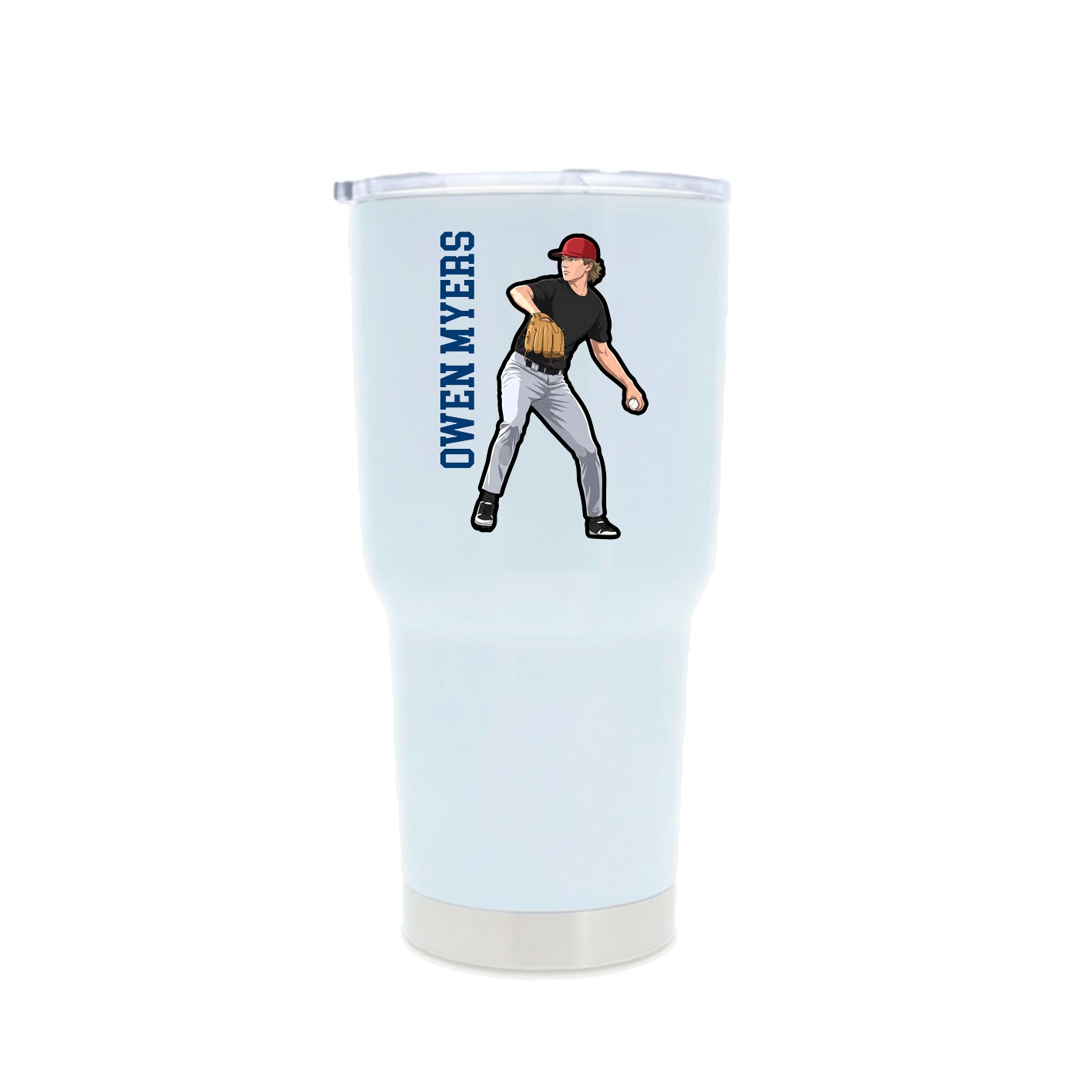 30oz Stainless Steel Tumbler — Name Vertical in White