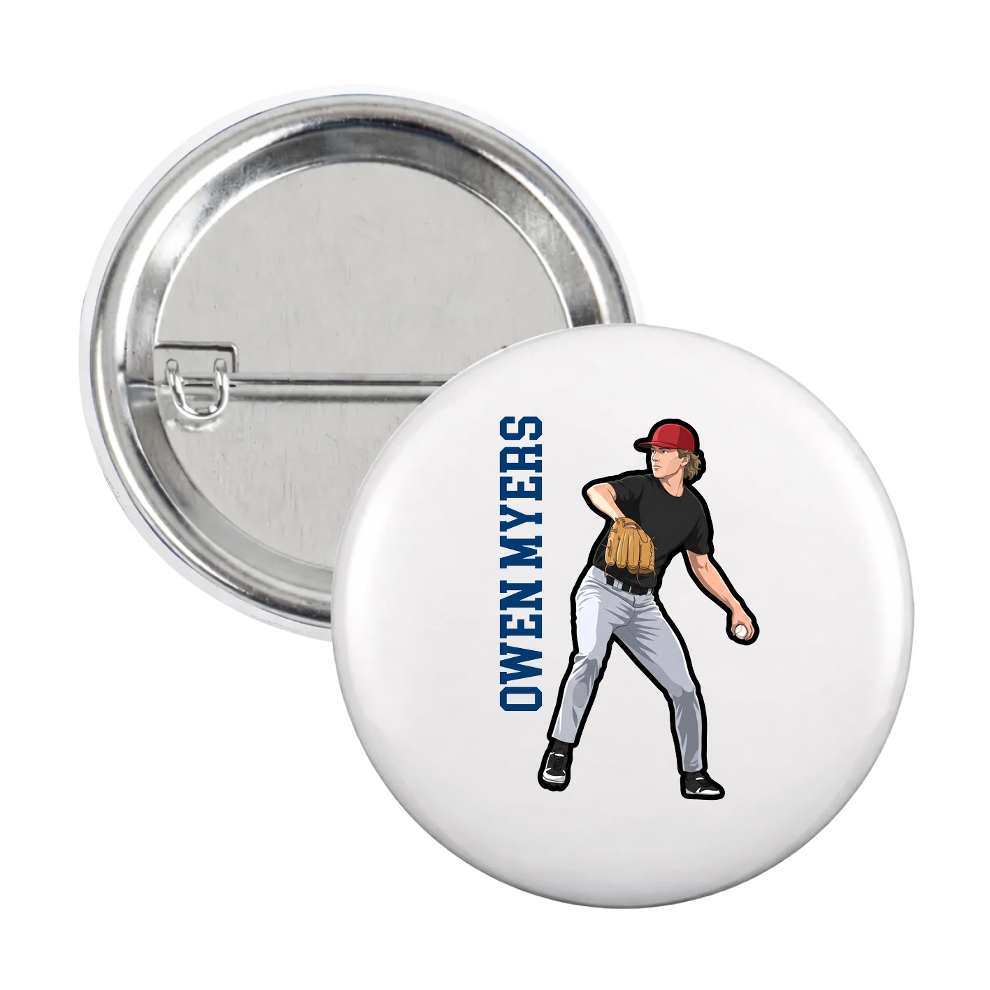 Game Day Button — Name Vertical in White