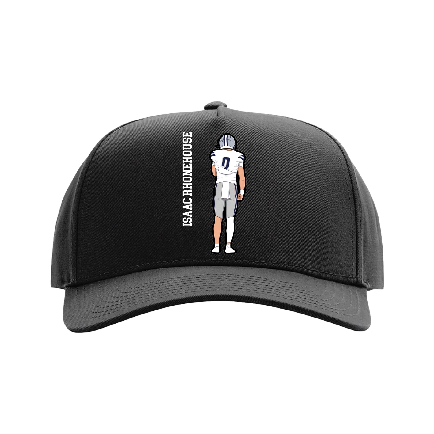 Full Fabric Five-Panel Champ Cap — Name Vertical in Black