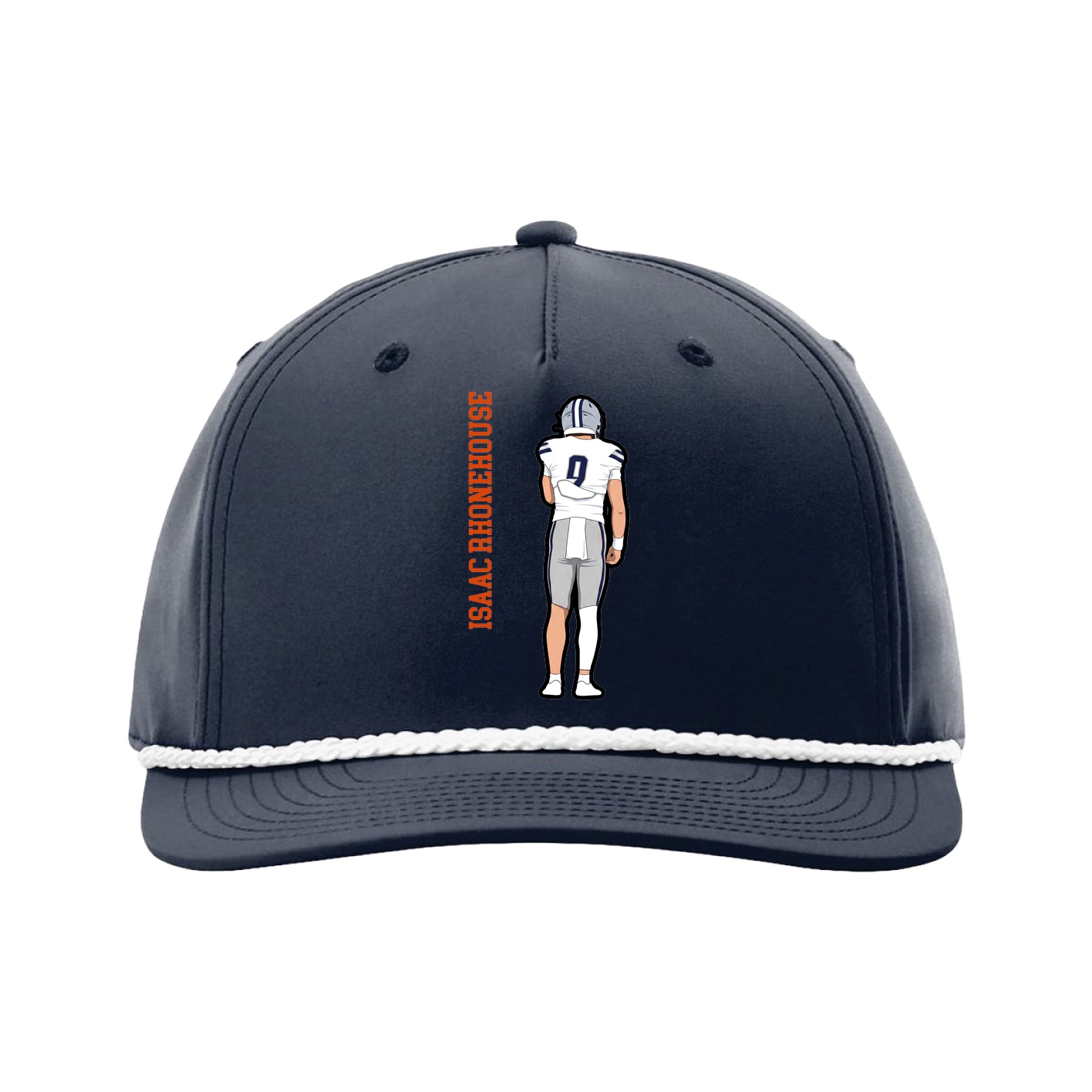Five-Panel Classic Rope Cap — Name Vertical in Navy