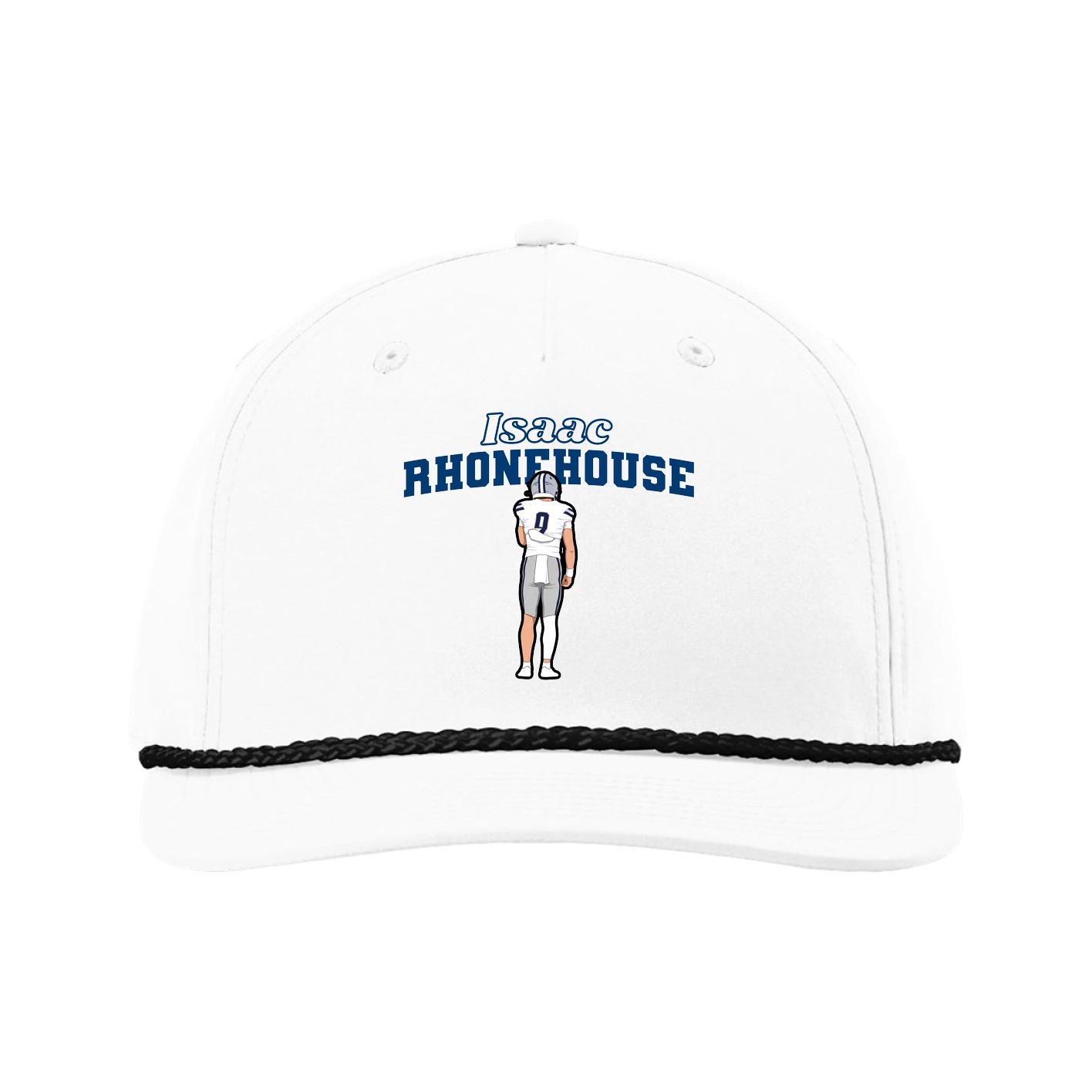 Five-Panel Classic Rope Cap — Name Arch in White