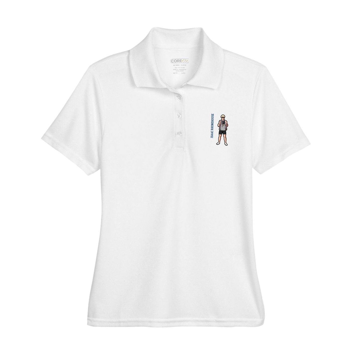 Womens Performance Polo — Name Vertical in White