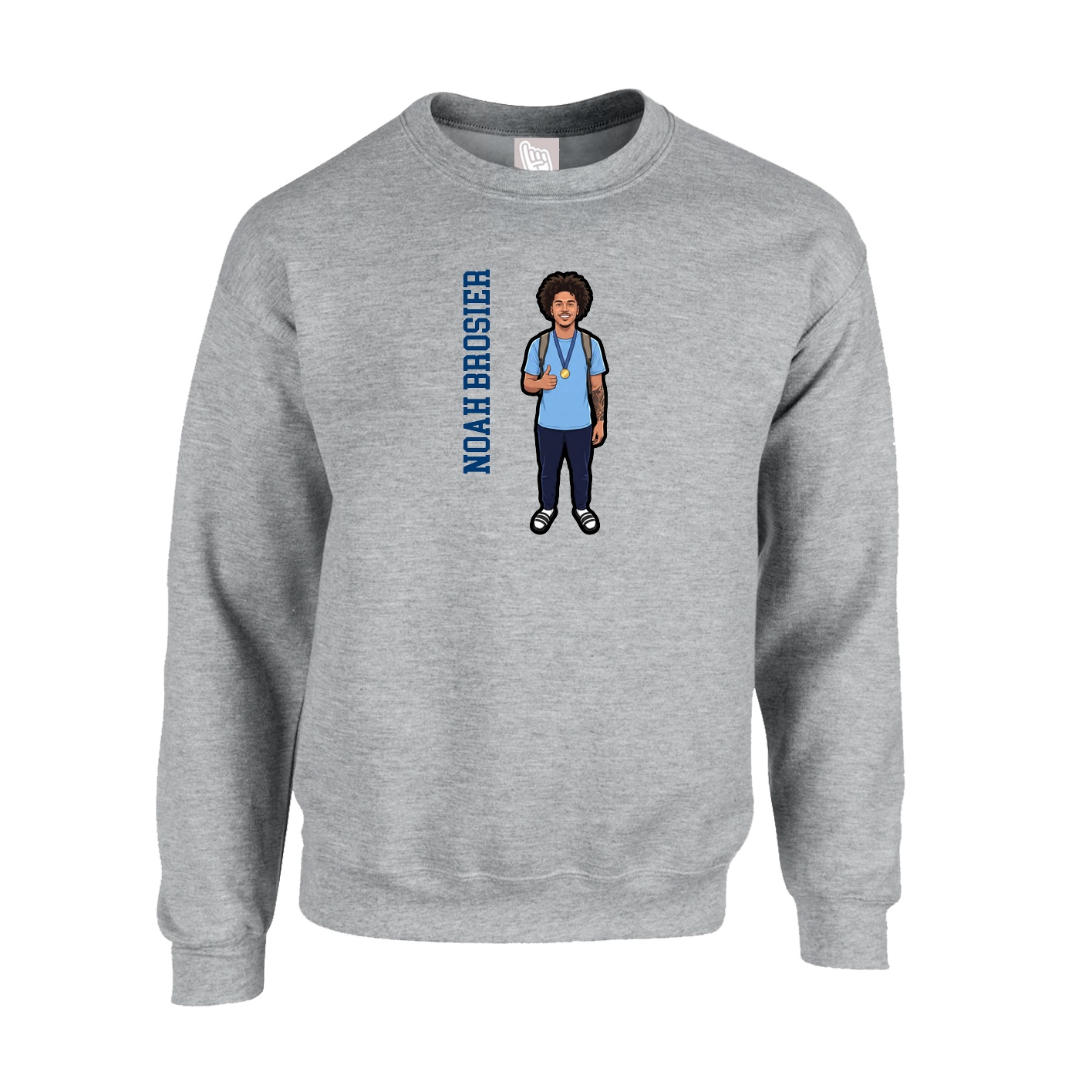 Fleece Crew — Name Vertical in Grey