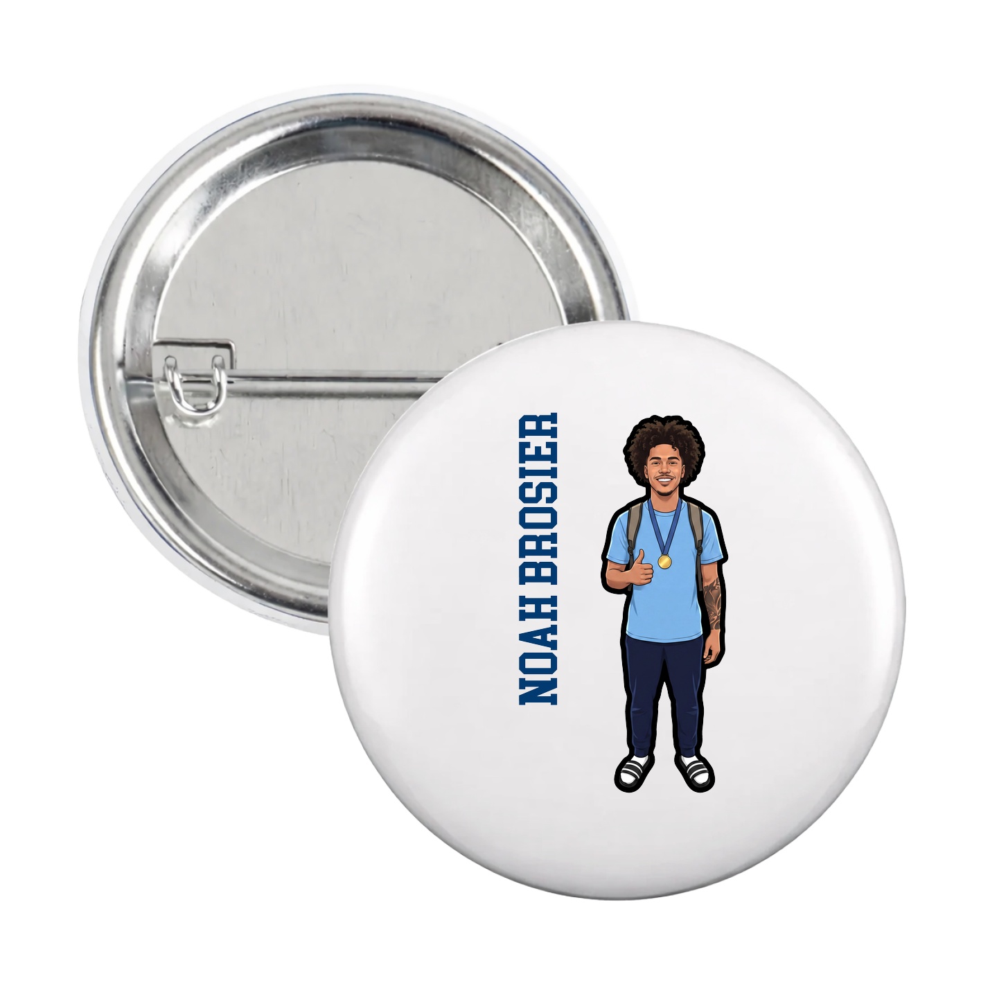 Game Day Button — Name Vertical in White