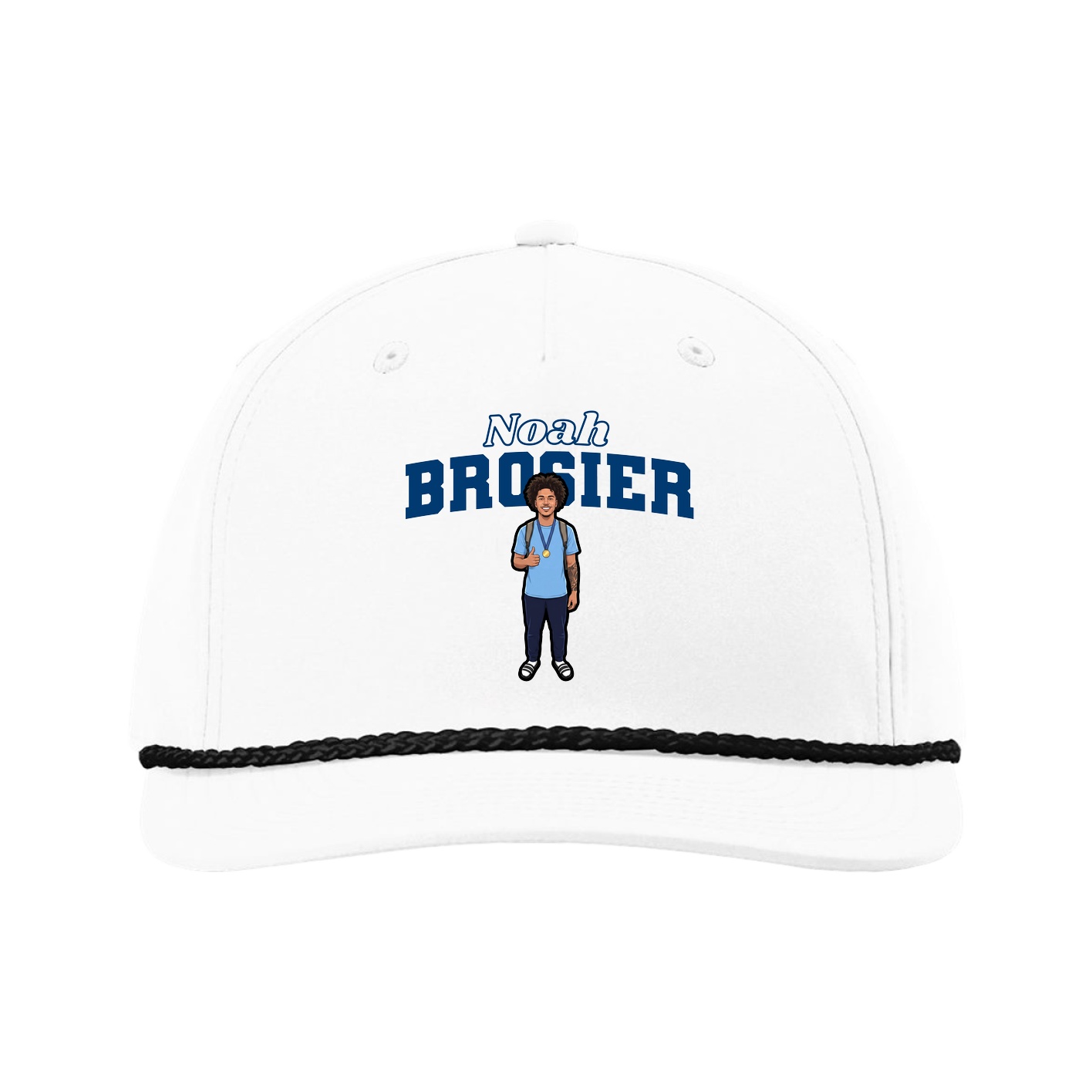 Five-Panel Classic Rope Cap — Name Arch in White