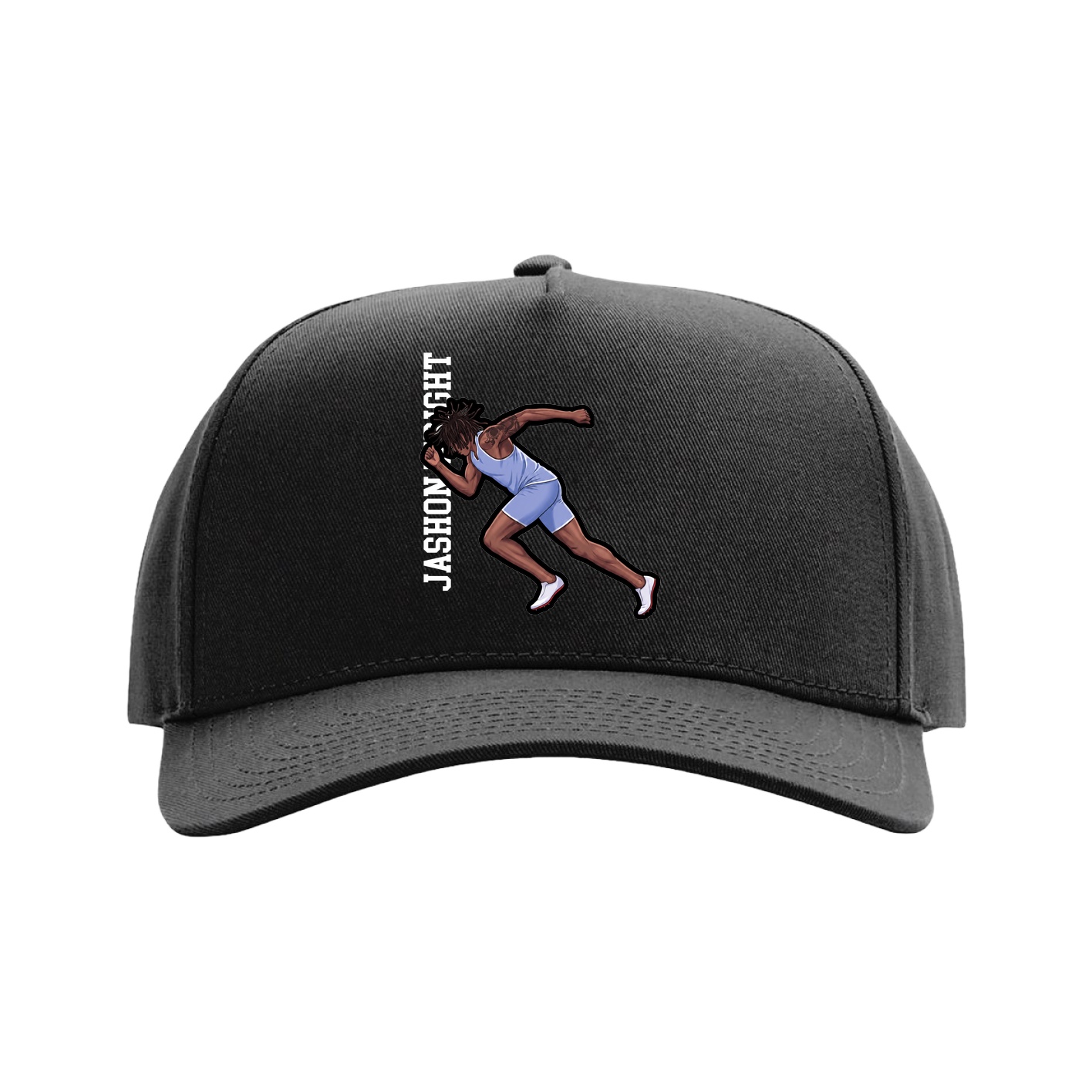 Full Fabric Five-Panel Champ Cap — Name Vertical in Black