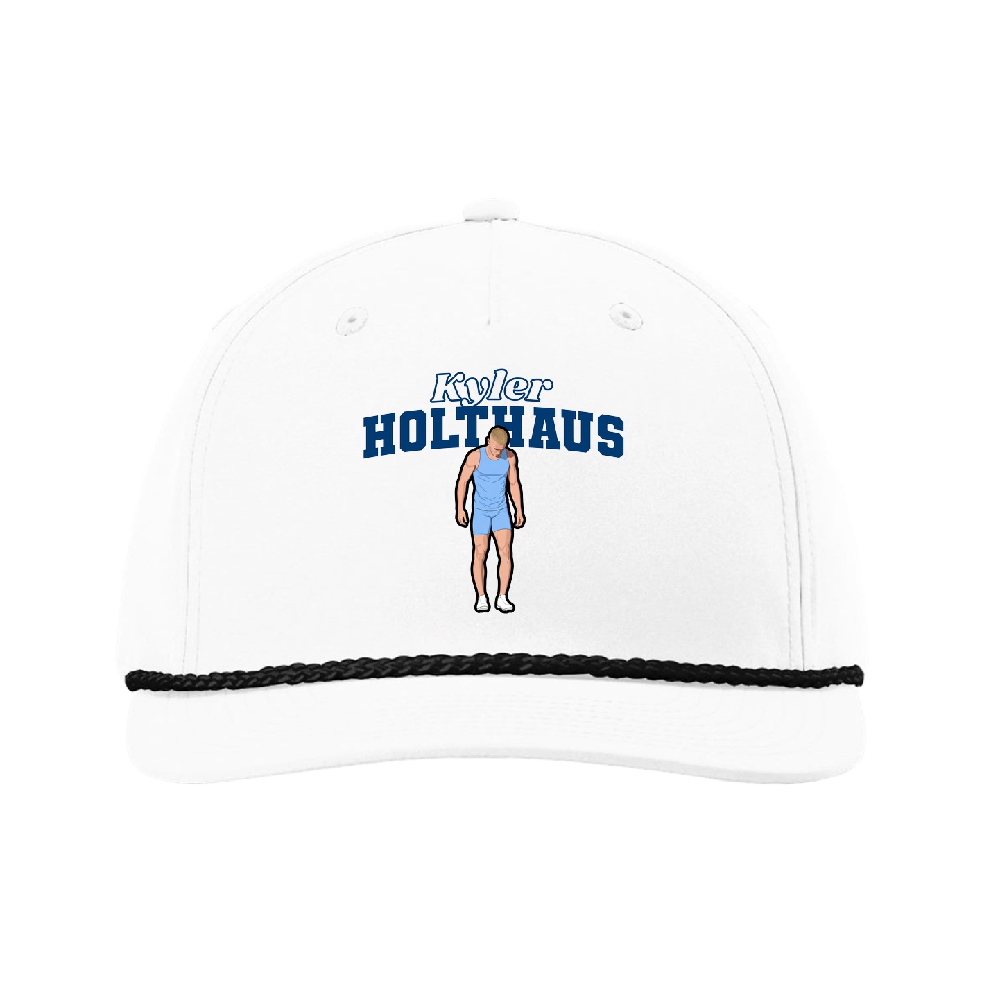 Five-Panel Classic Rope Cap — Name Arch in White