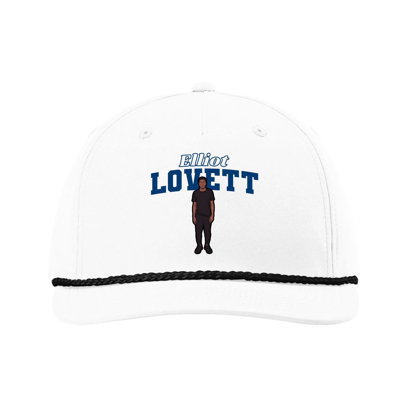 Five-Panel Classic Rope Cap — Name Arch in White