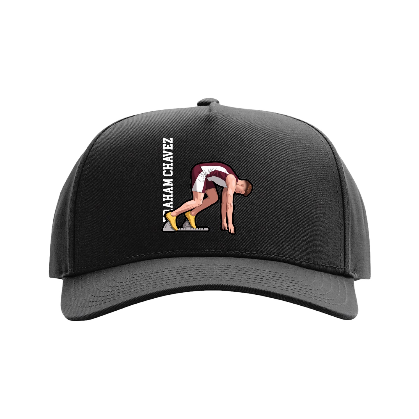 Full Fabric Five-Panel Champ Cap — Name Vertical in Black