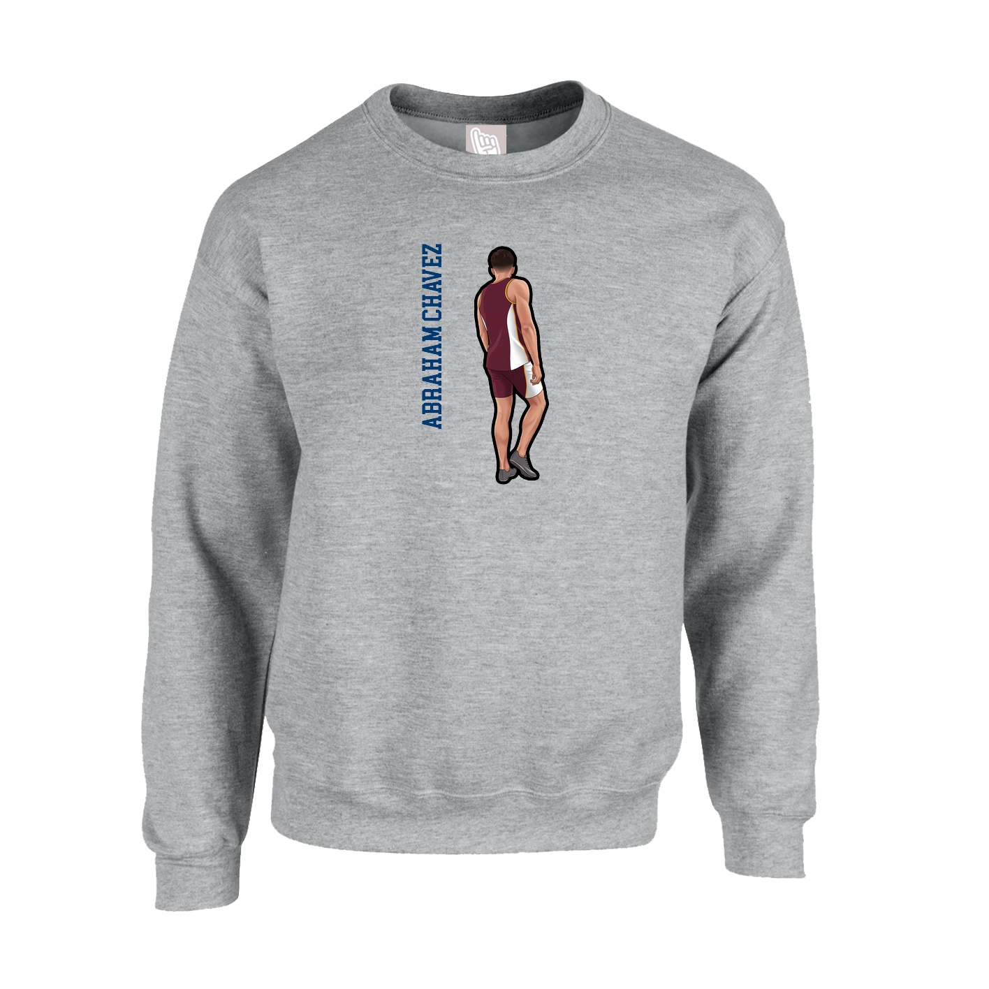 Fleece Crew — Name Vertical in Grey