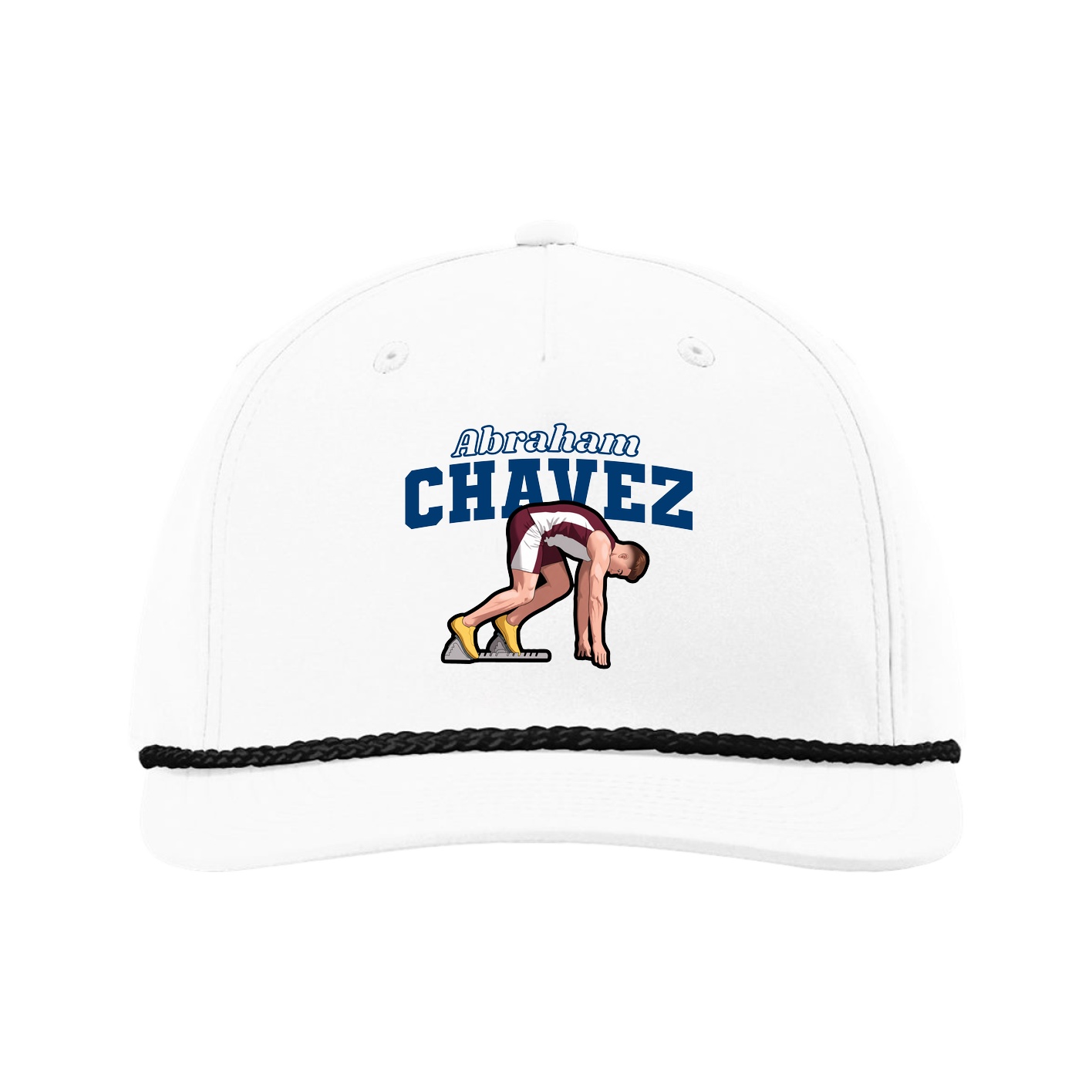 Five-Panel Classic Rope Cap — Name Arch in White