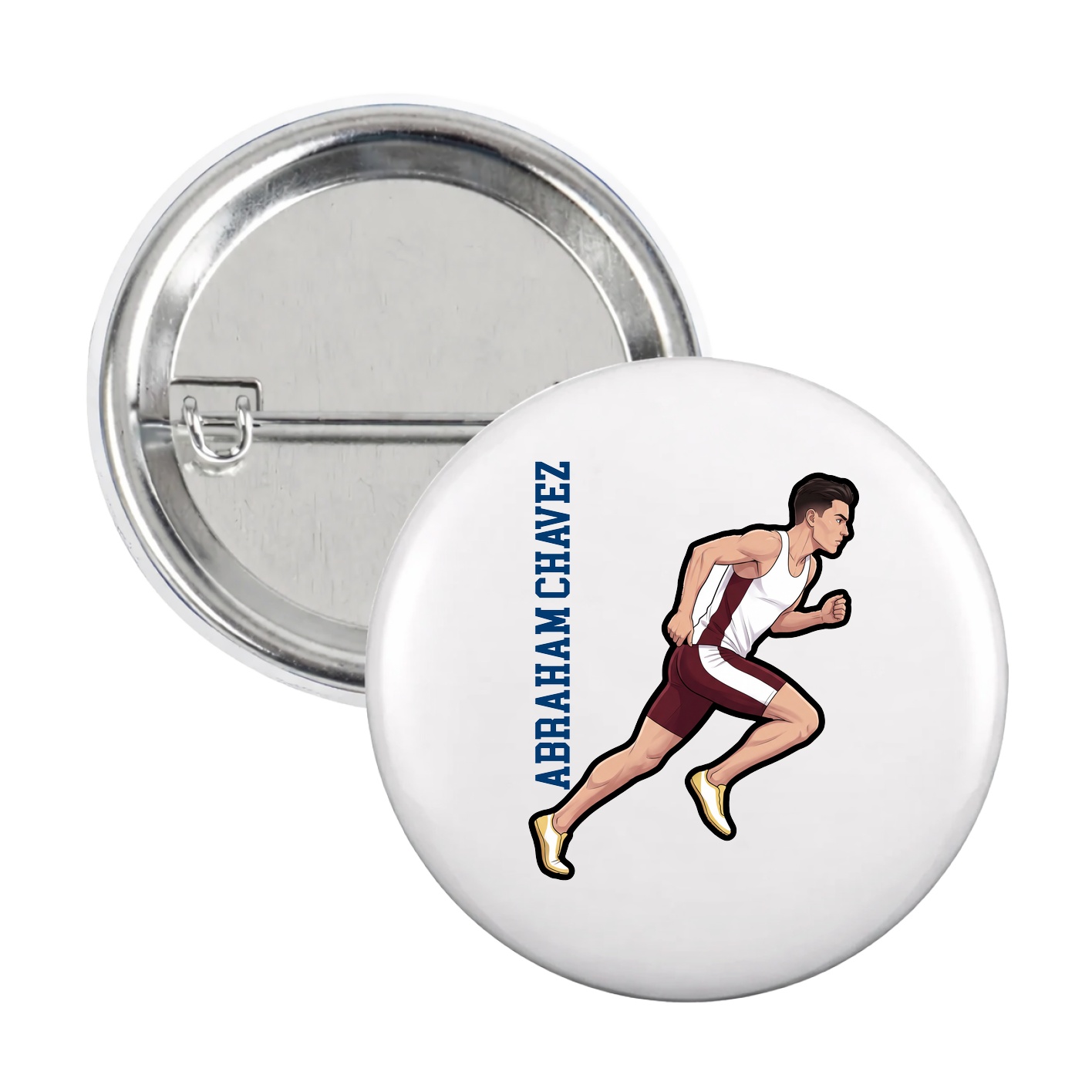 Game Day Button — Name Vertical in White