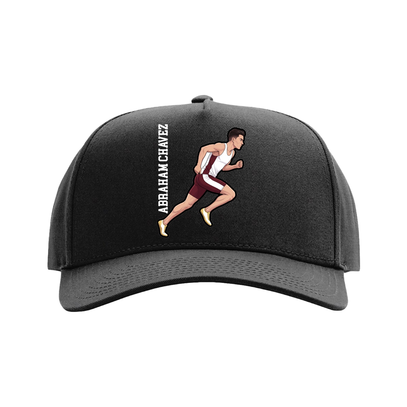 Full Fabric Five-Panel Champ Cap — Name Vertical in Black