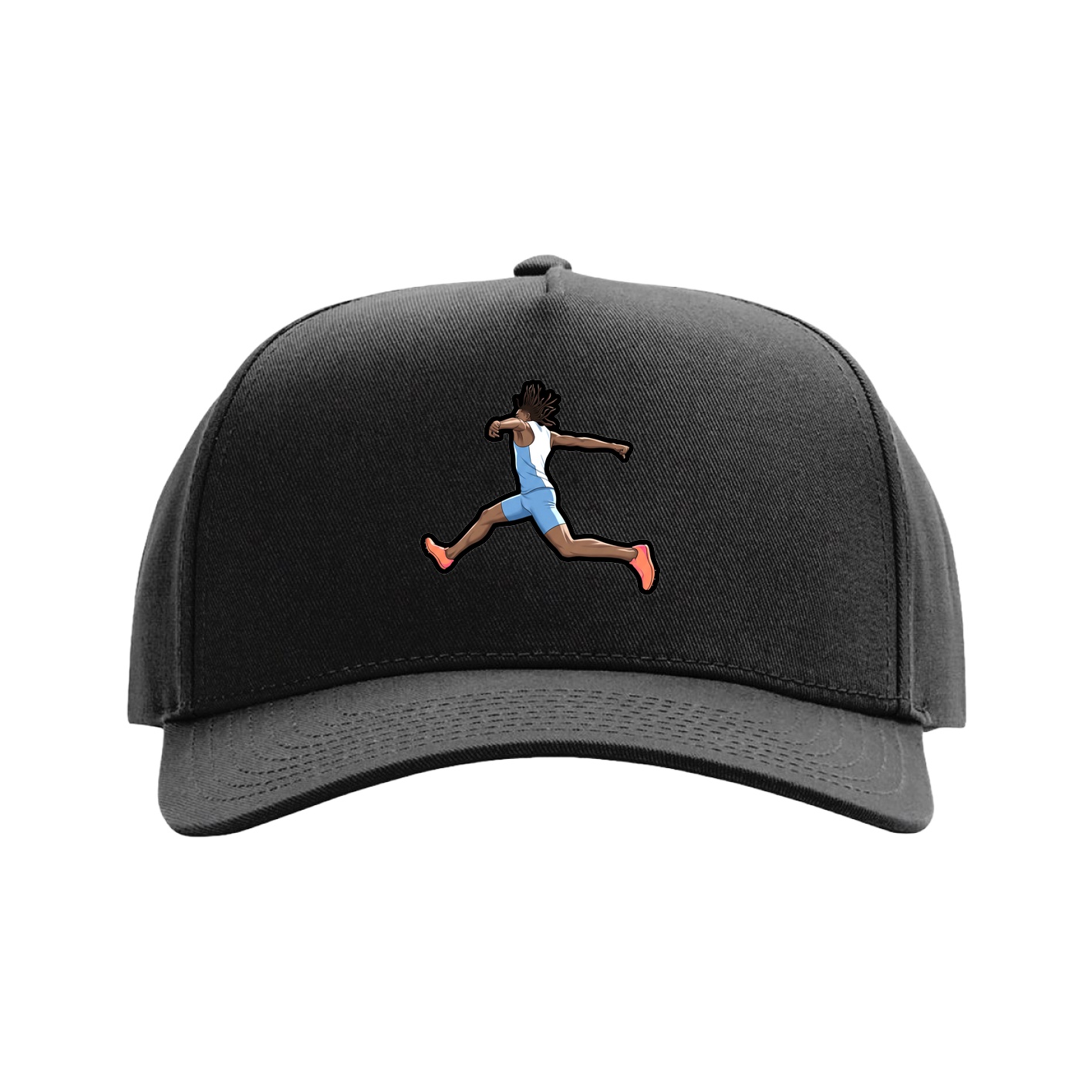 Full Fabric Five-Panel Champ Cap — Name Vertical in Black