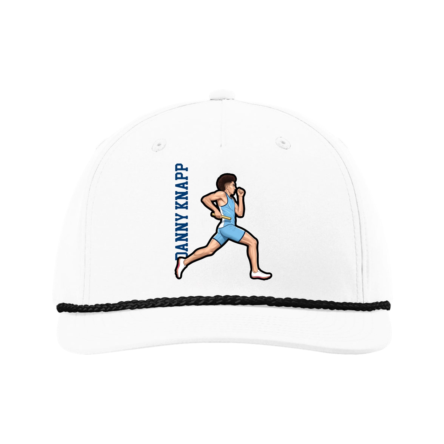 Five-Panel Classic Rope Cap — Name Vertical in White