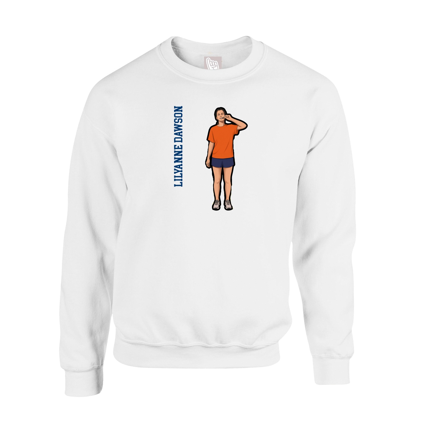 Fleece Crew — Name Vertical in White