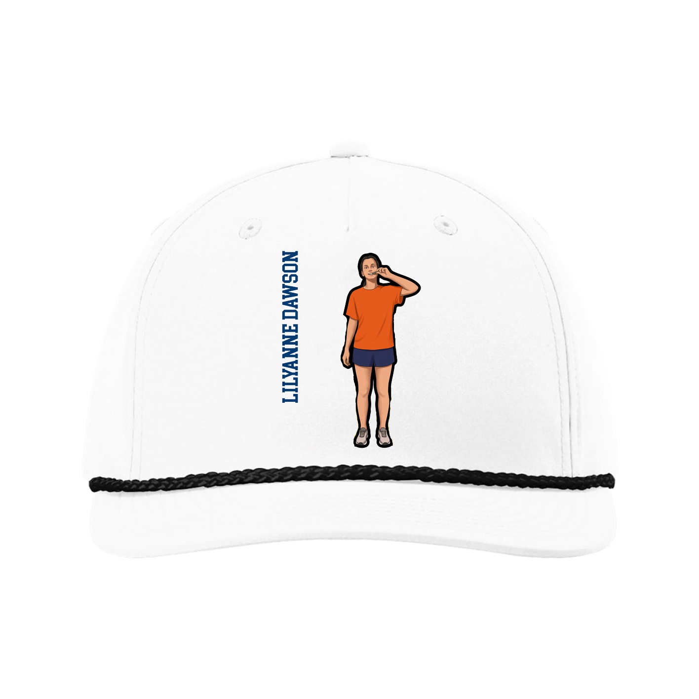 Five-Panel Classic Rope Cap — Name Vertical in White