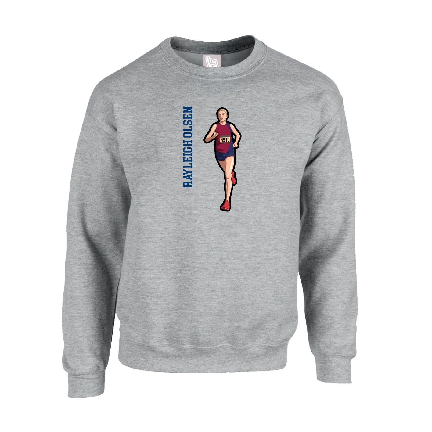Fleece Crew — Name Vertical in Grey