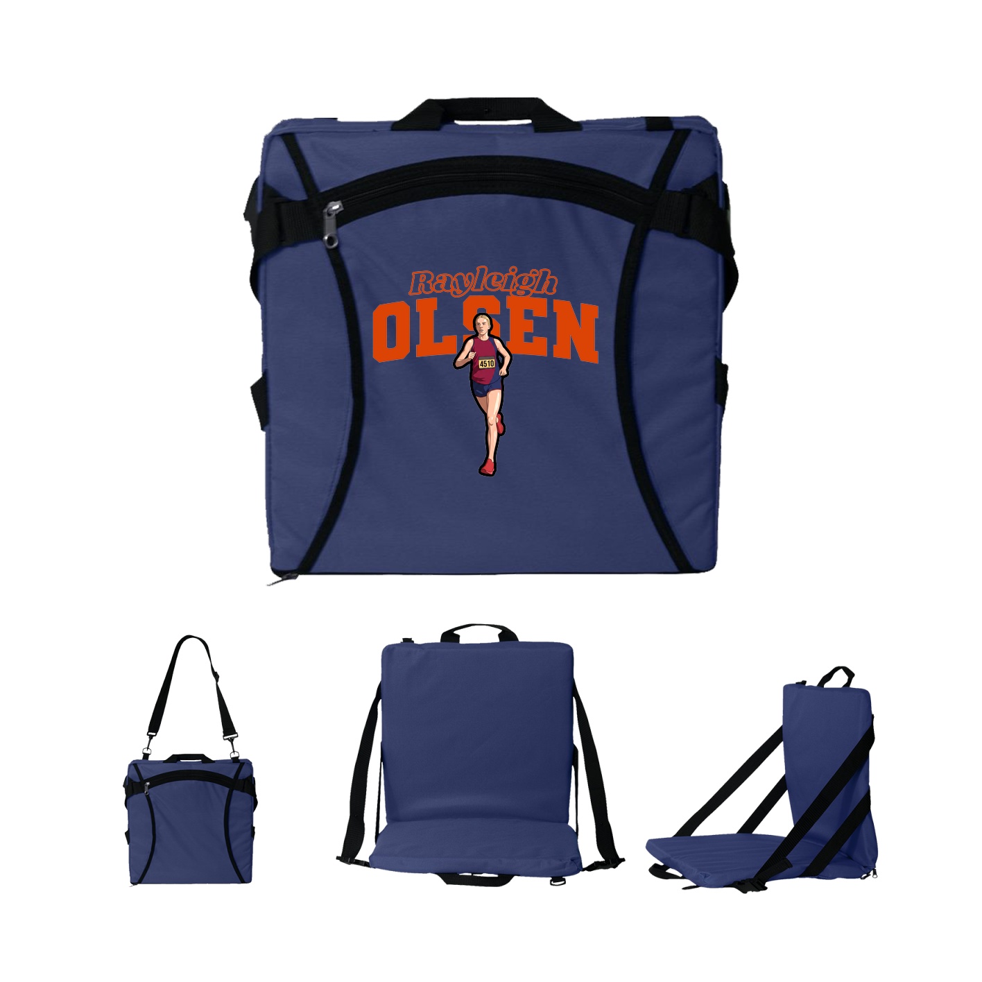 Folding Stadium Seat — Name Arch in Navy