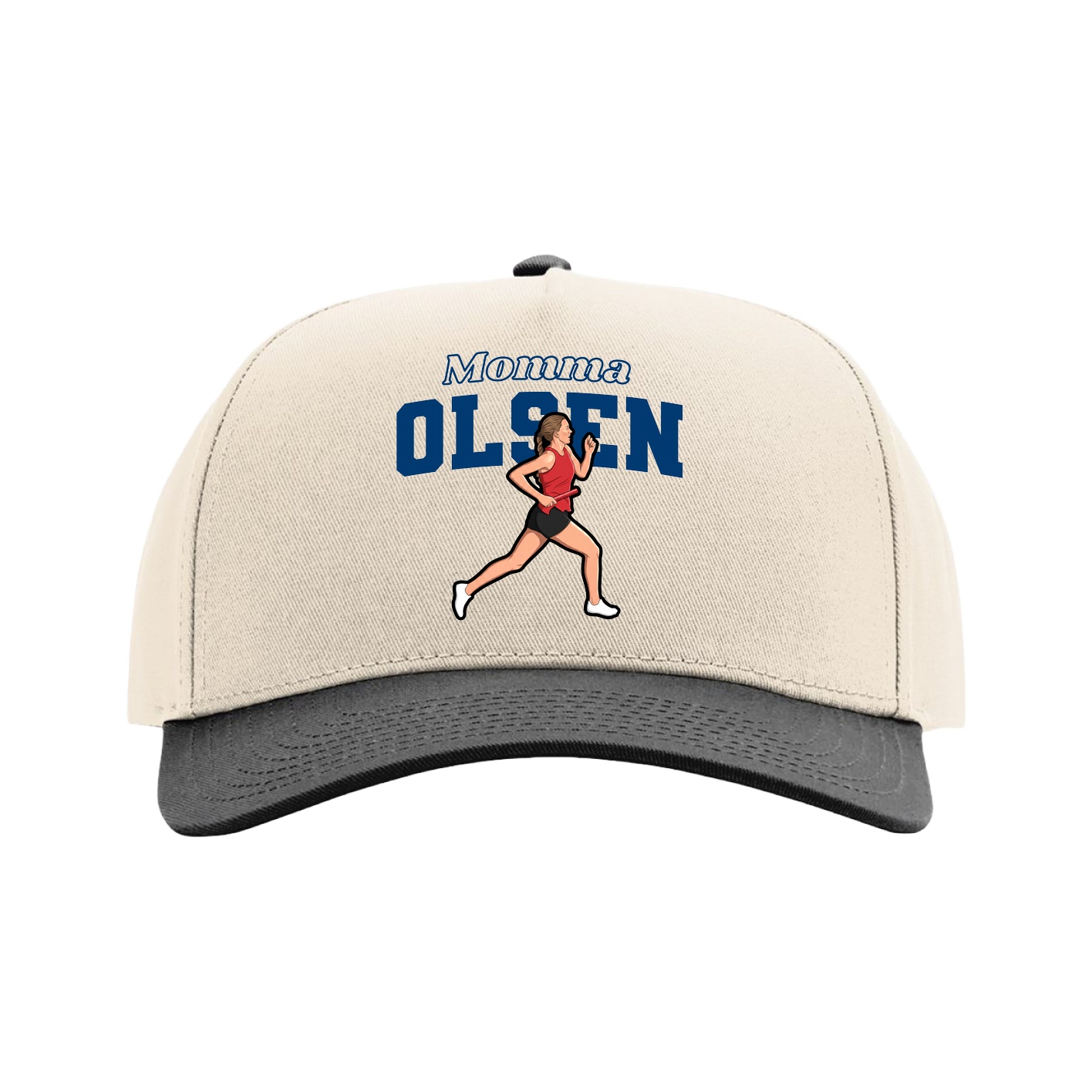 Full Fabric Five-Panel Champ Cap — Mothers Day Block in Cream/Black