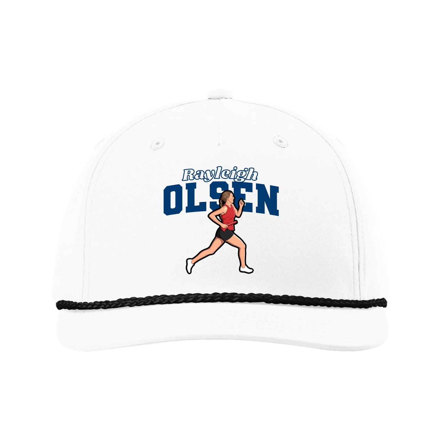Five-Panel Classic Rope Cap — Name Arch in White