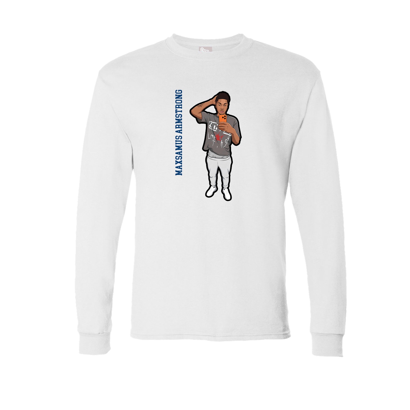 Long Sleeve Tee — Name Vertical in White