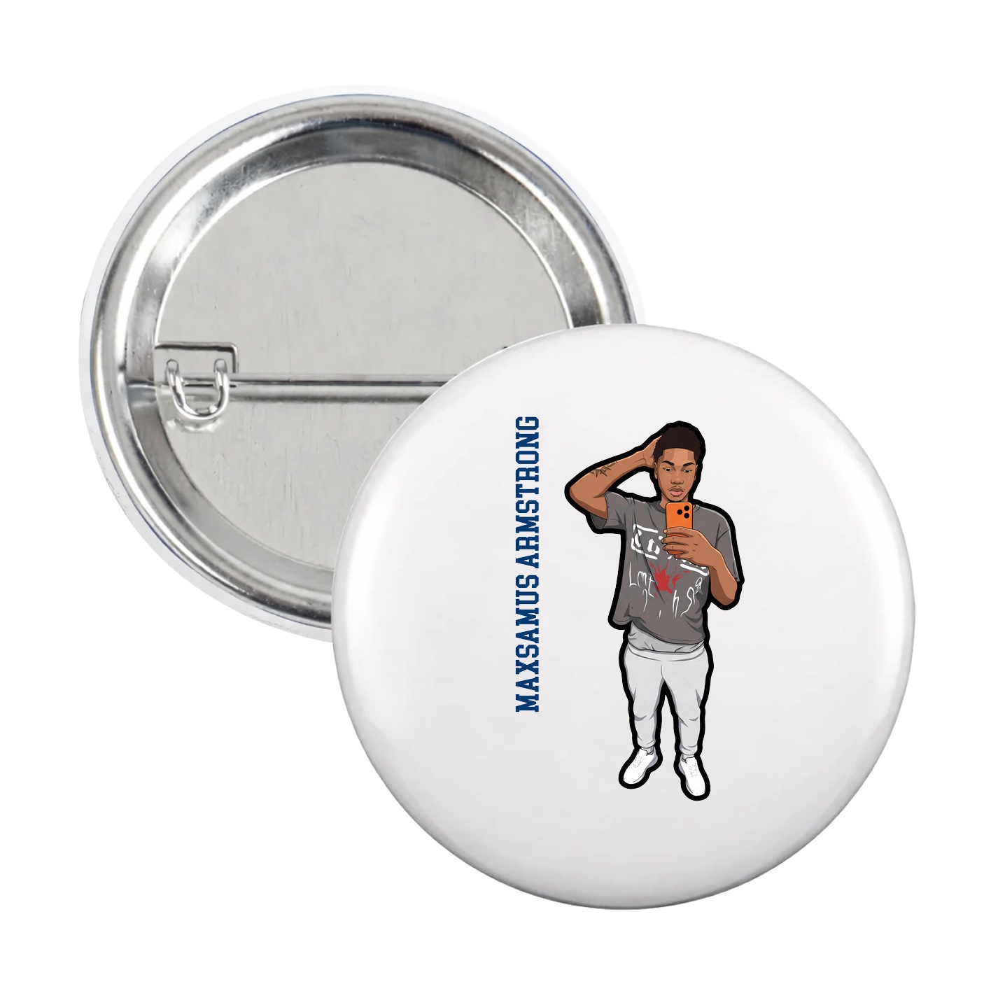 Game Day Button — Name Vertical in White