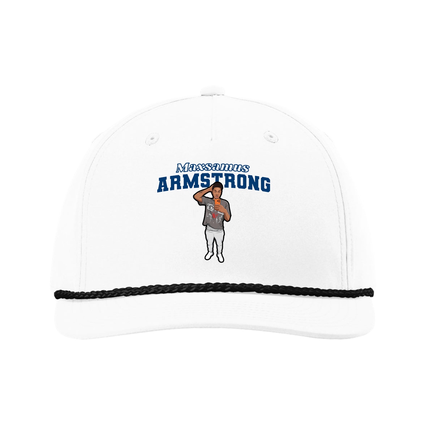 Five-Panel Classic Rope Cap — Name Arch in White
