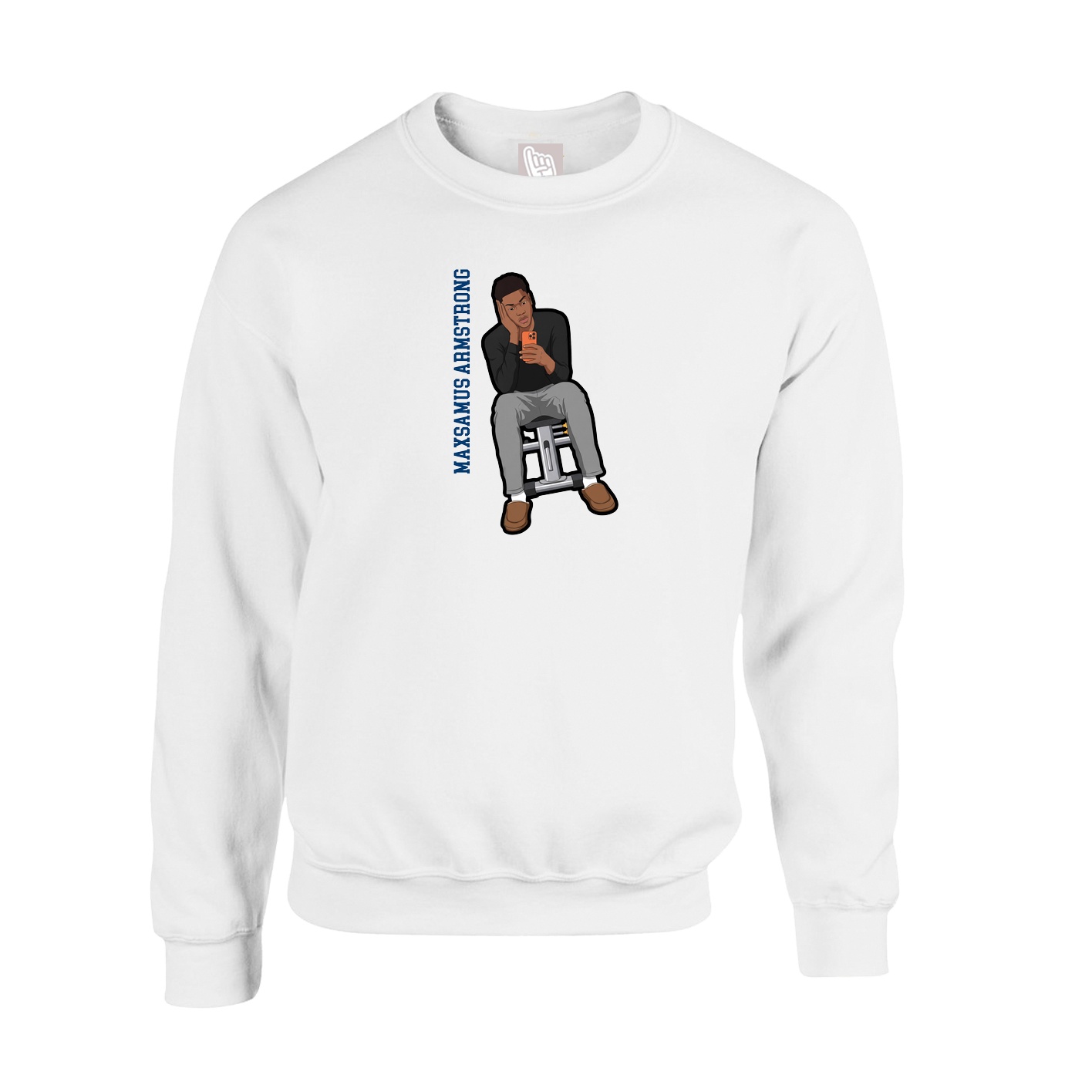 Fleece Crew — Name Vertical in White