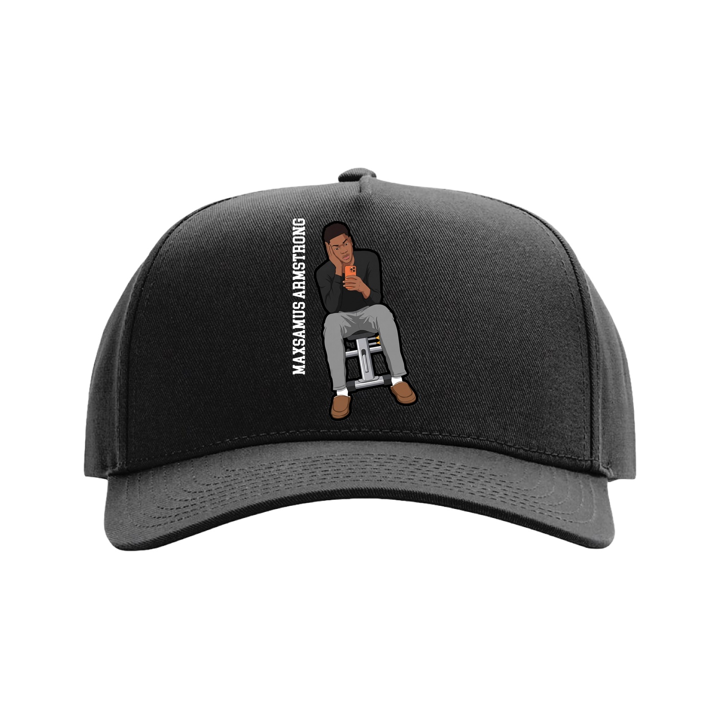 Full Fabric Five-Panel Champ Cap — Name Vertical in Black