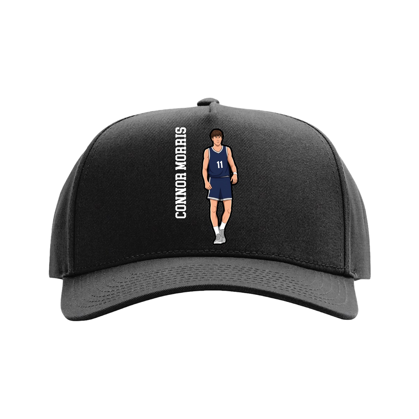 Full Fabric Five-Panel Champ Cap — Name Vertical in Black