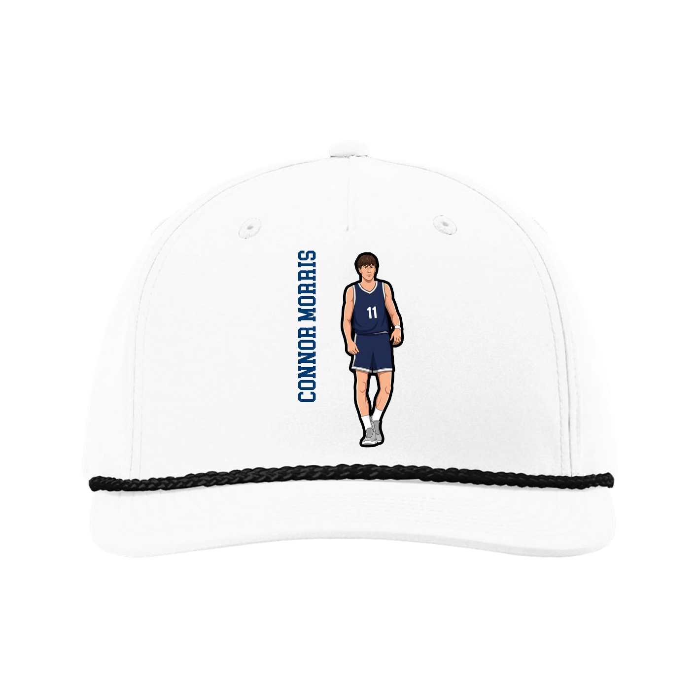 Five-Panel Classic Rope Cap — Name Vertical in White