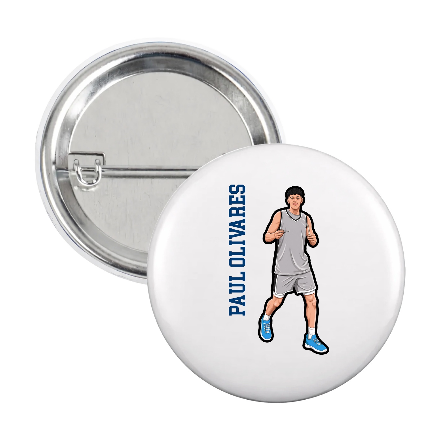 Game Day Button — Name Vertical in White