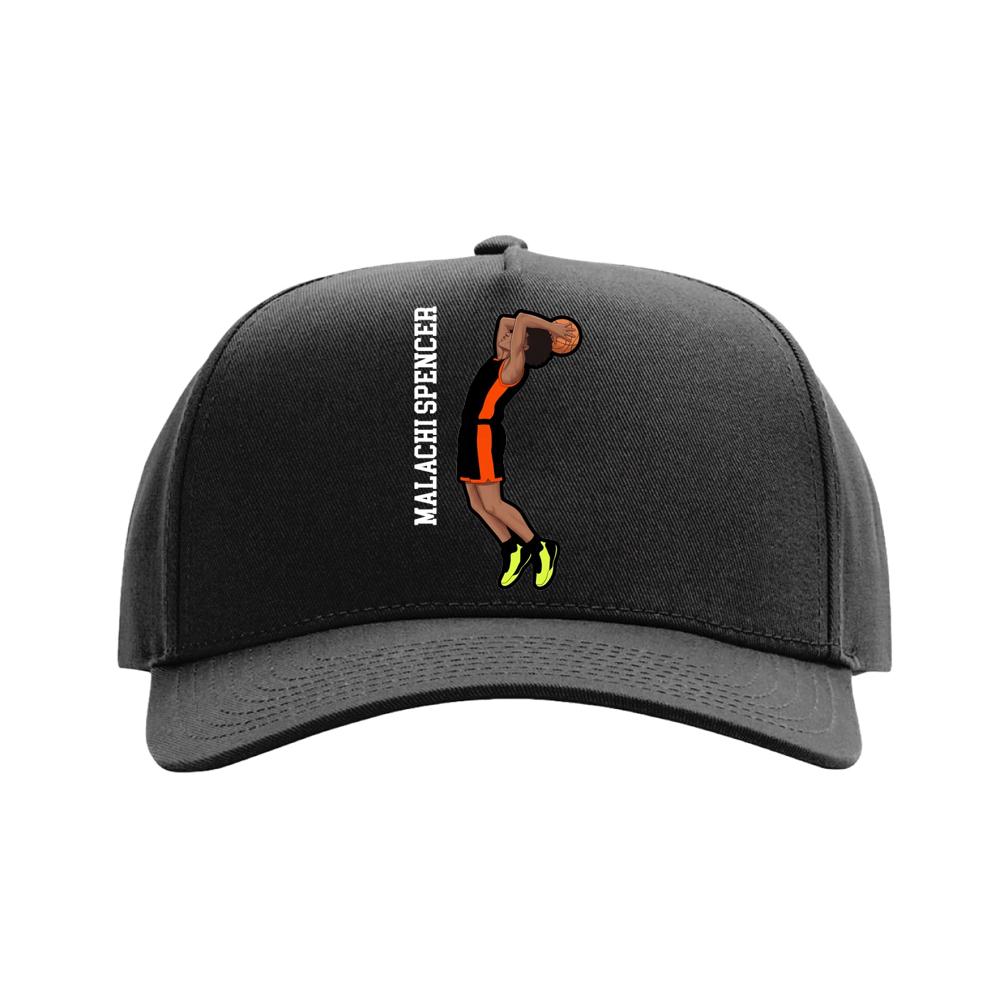 Full Fabric Five-Panel Champ Cap — Name Vertical in Black