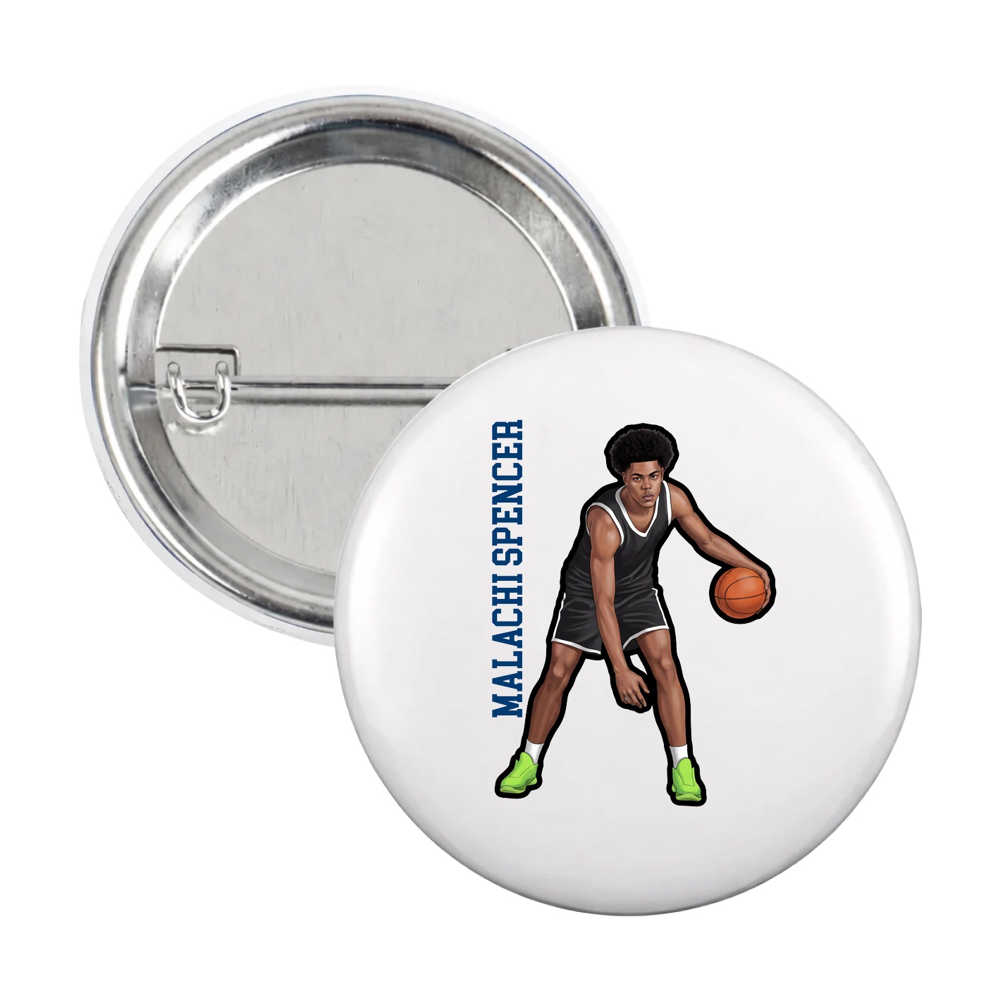 Game Day Button — Name Vertical in White