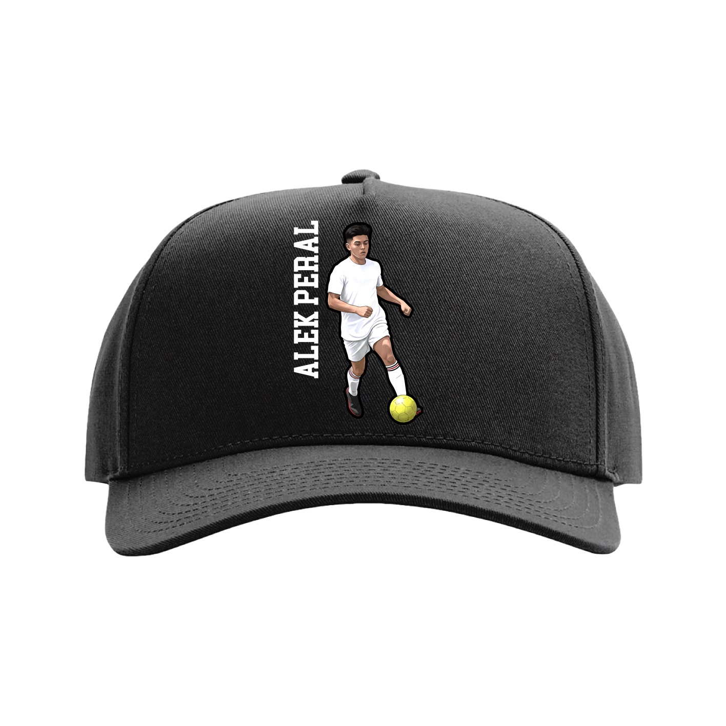 Full Fabric Five-Panel Champ Cap — Name Vertical in Black