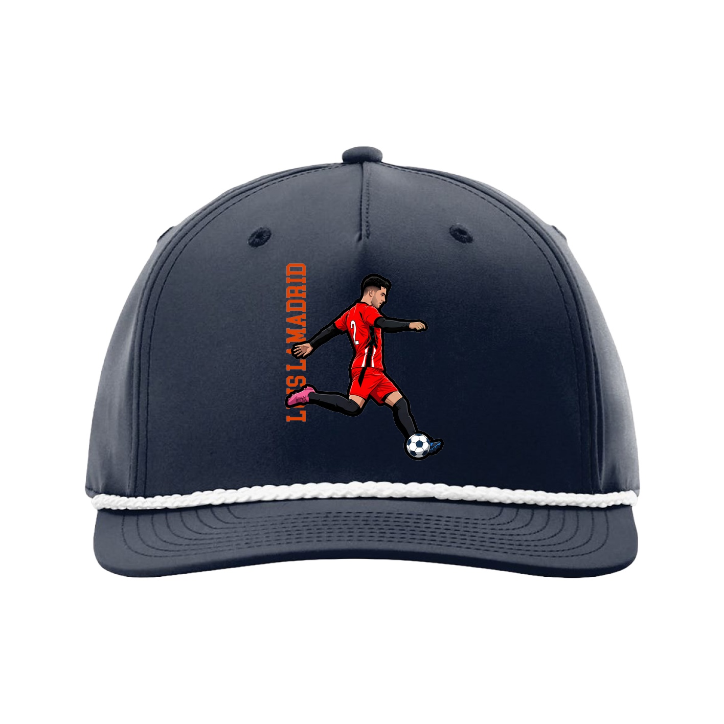 Five-Panel Classic Rope Cap — Name Vertical in Navy