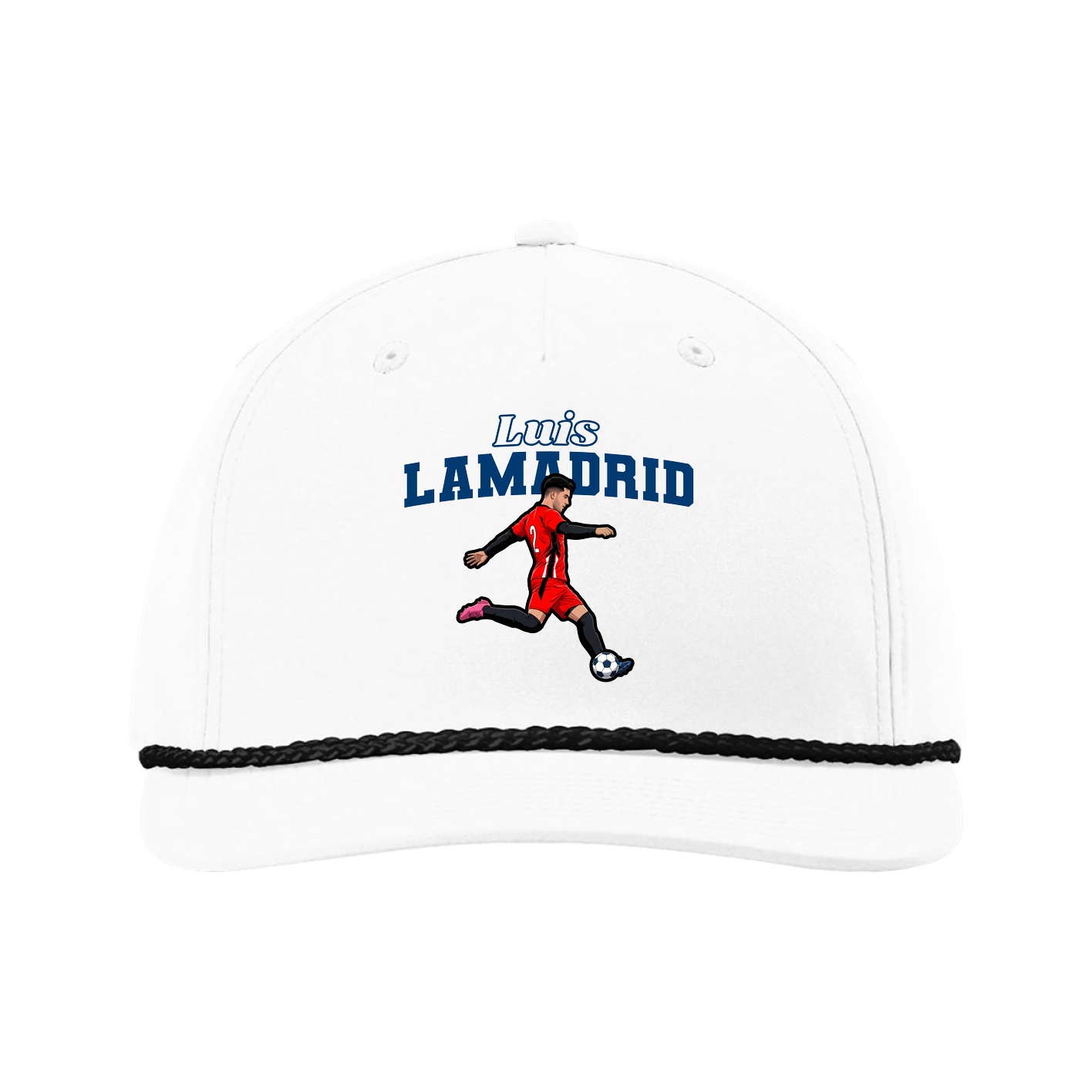 Five-Panel Classic Rope Cap — Name Arch in White