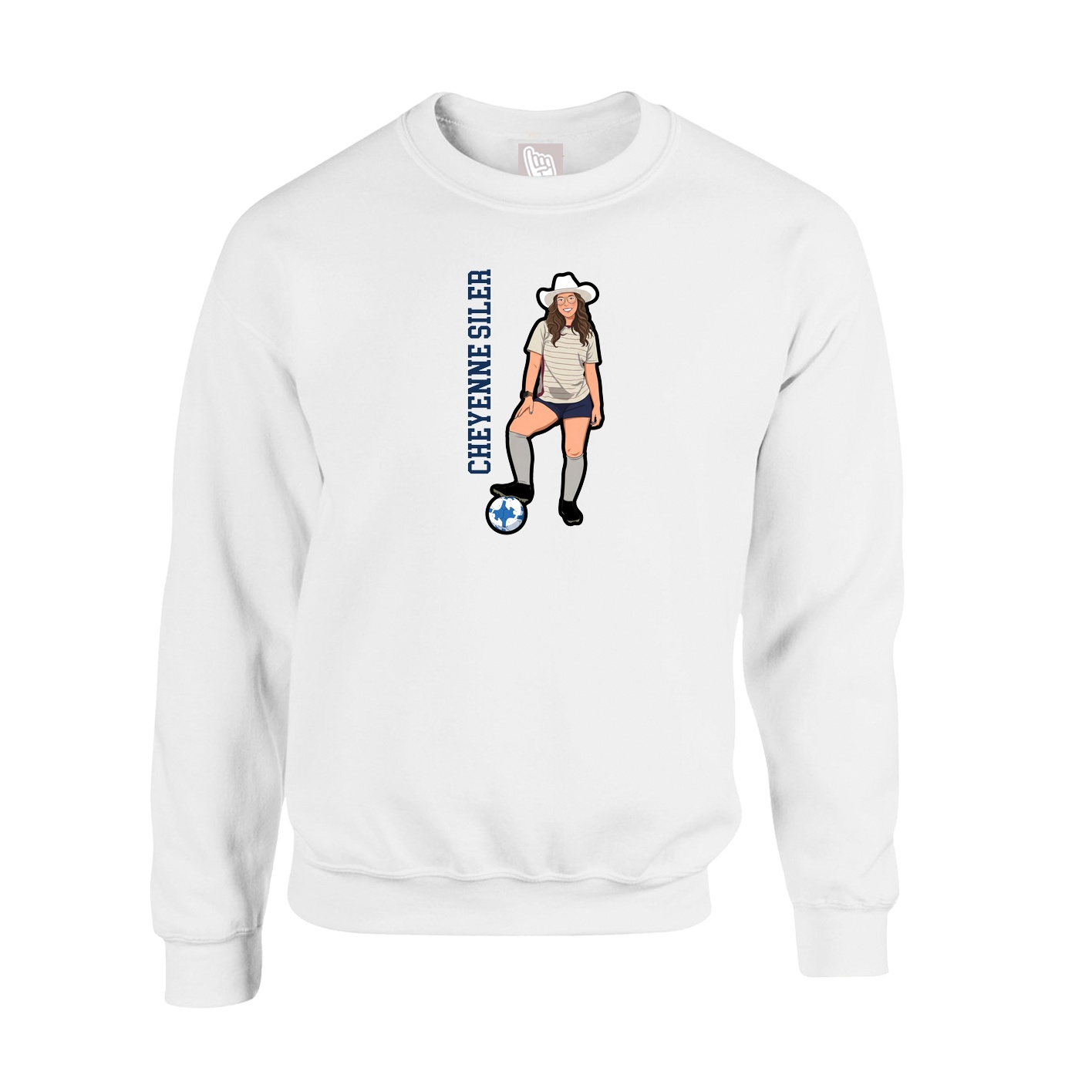Fleece Crew — Name Vertical in White