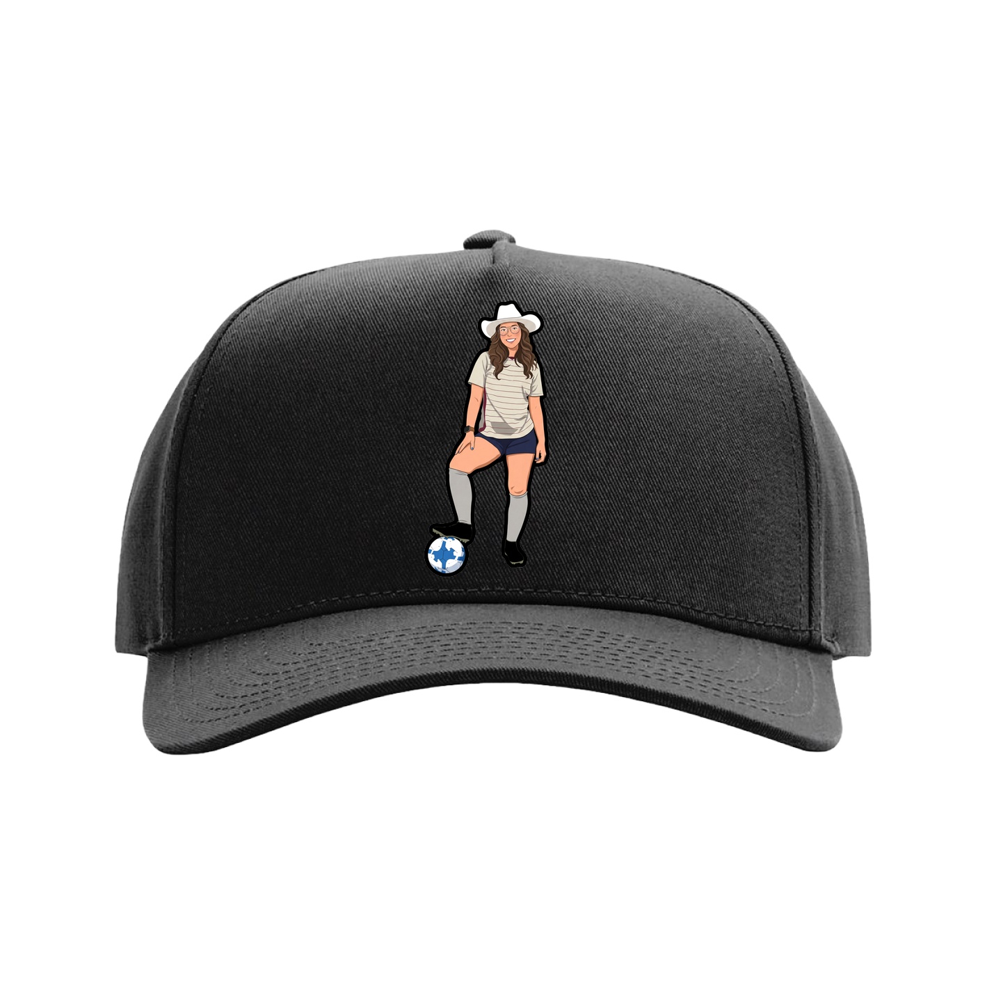 Full Fabric Five-Panel Champ Cap — Name Vertical in Black