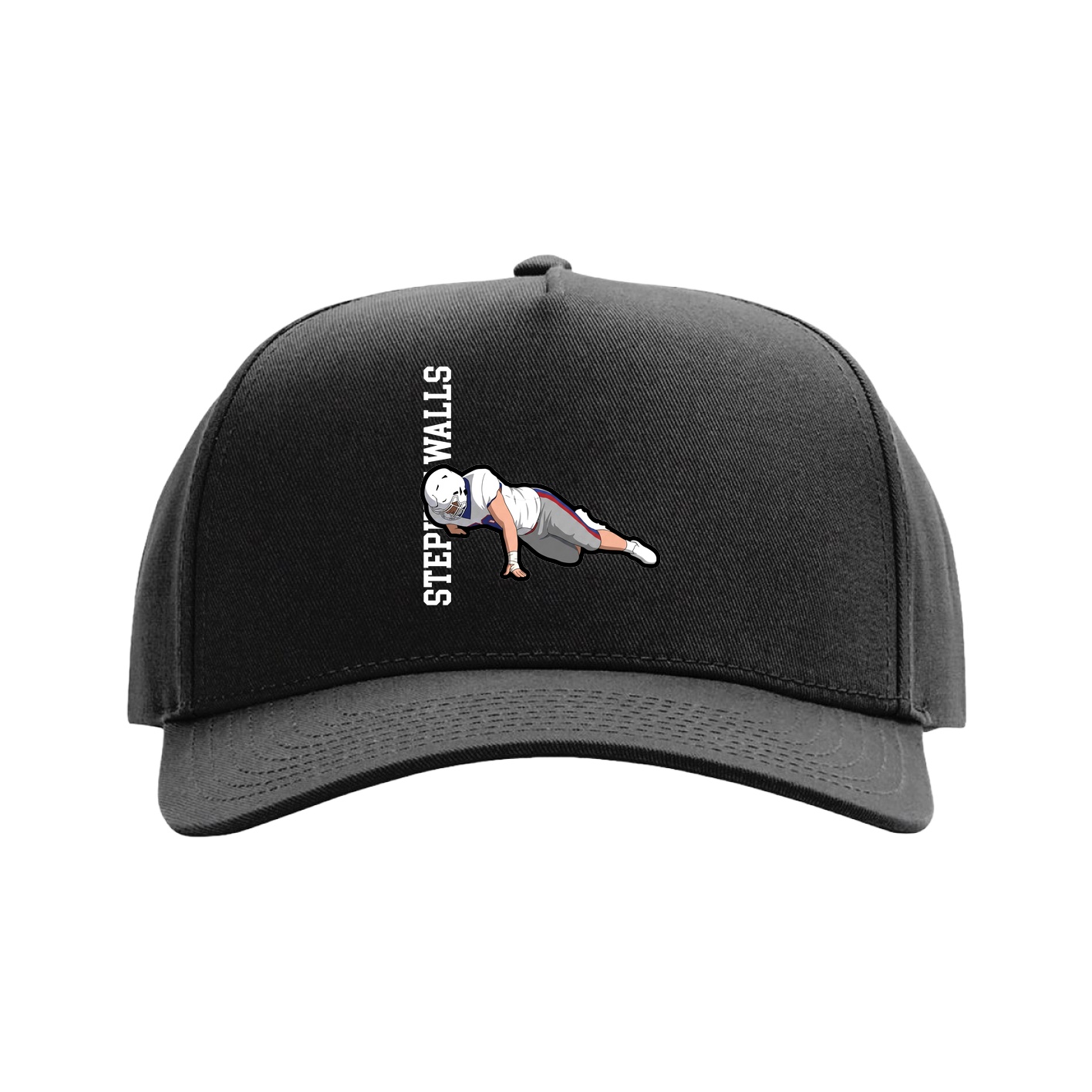 Full Fabric Five-Panel Champ Cap — Name Vertical in Black